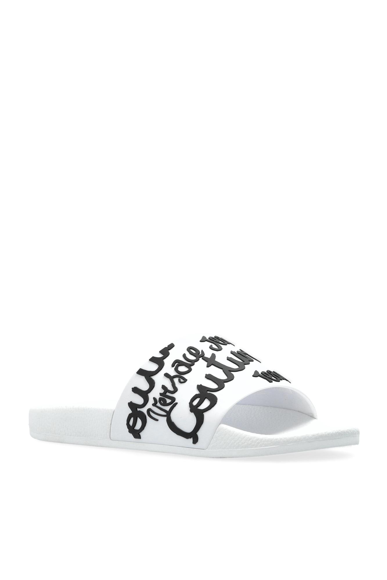 Versace Jeans Couture Slide Sandal With Logo In White