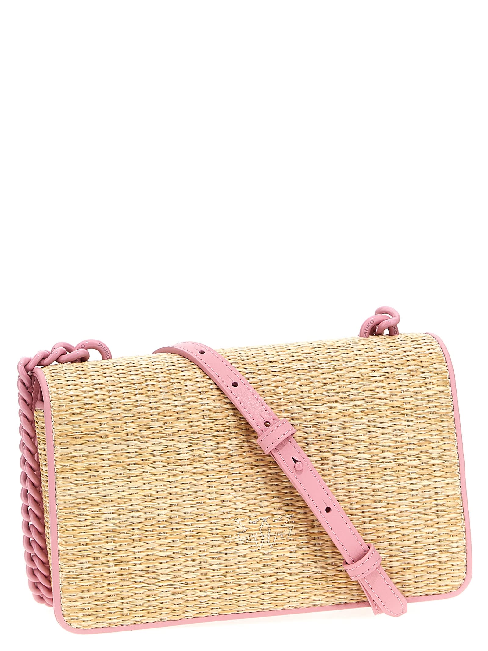 Shop Pinko Mini Love Bag Light Crossbody Bag In Natural, Pink