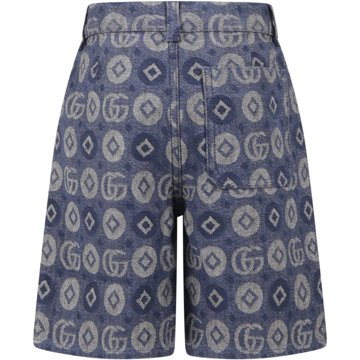 Shop Gucci Blue Shorts For Boy With Gg In Denim