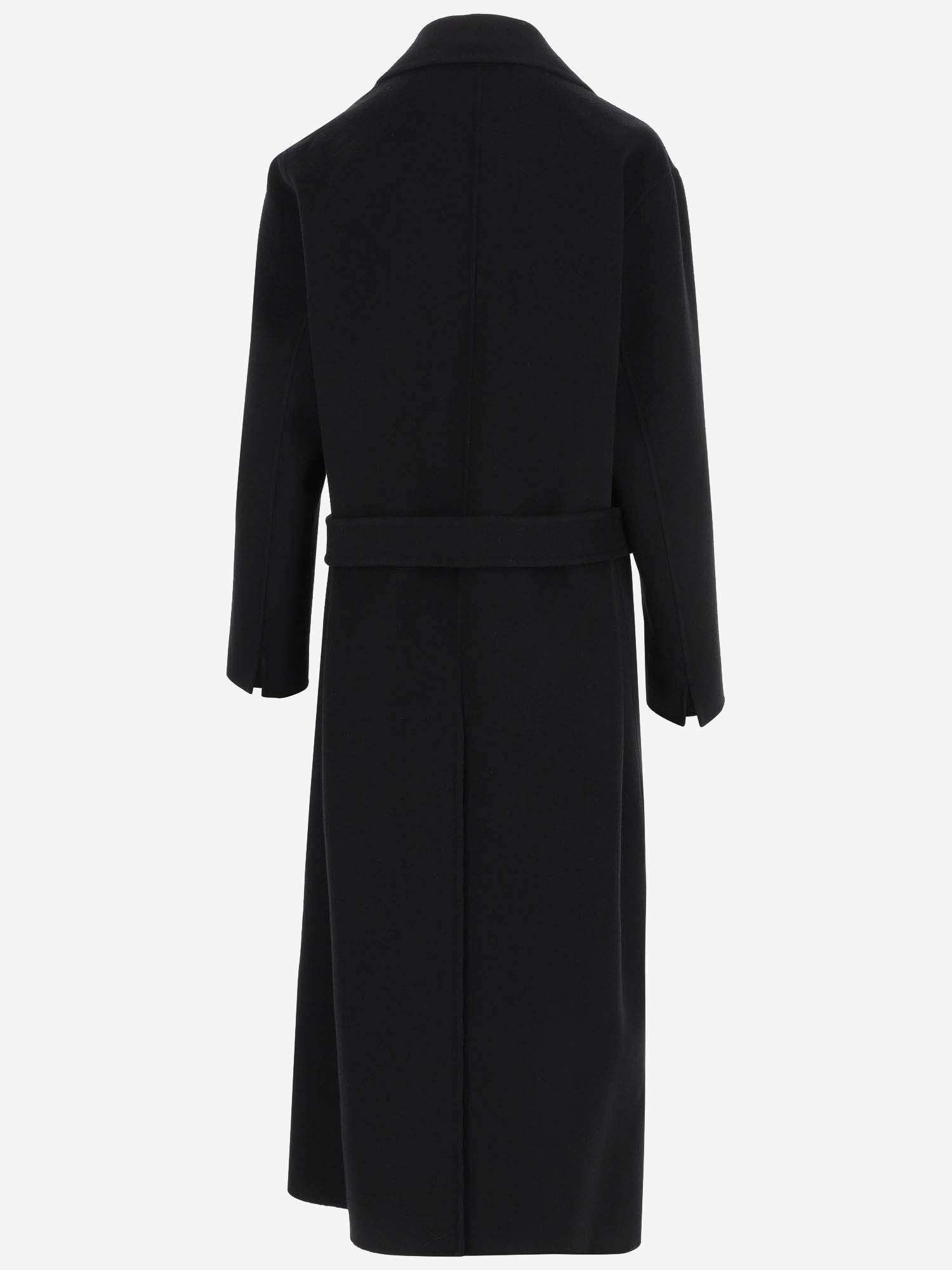 Shop Pinko Wool Long Coat In Black