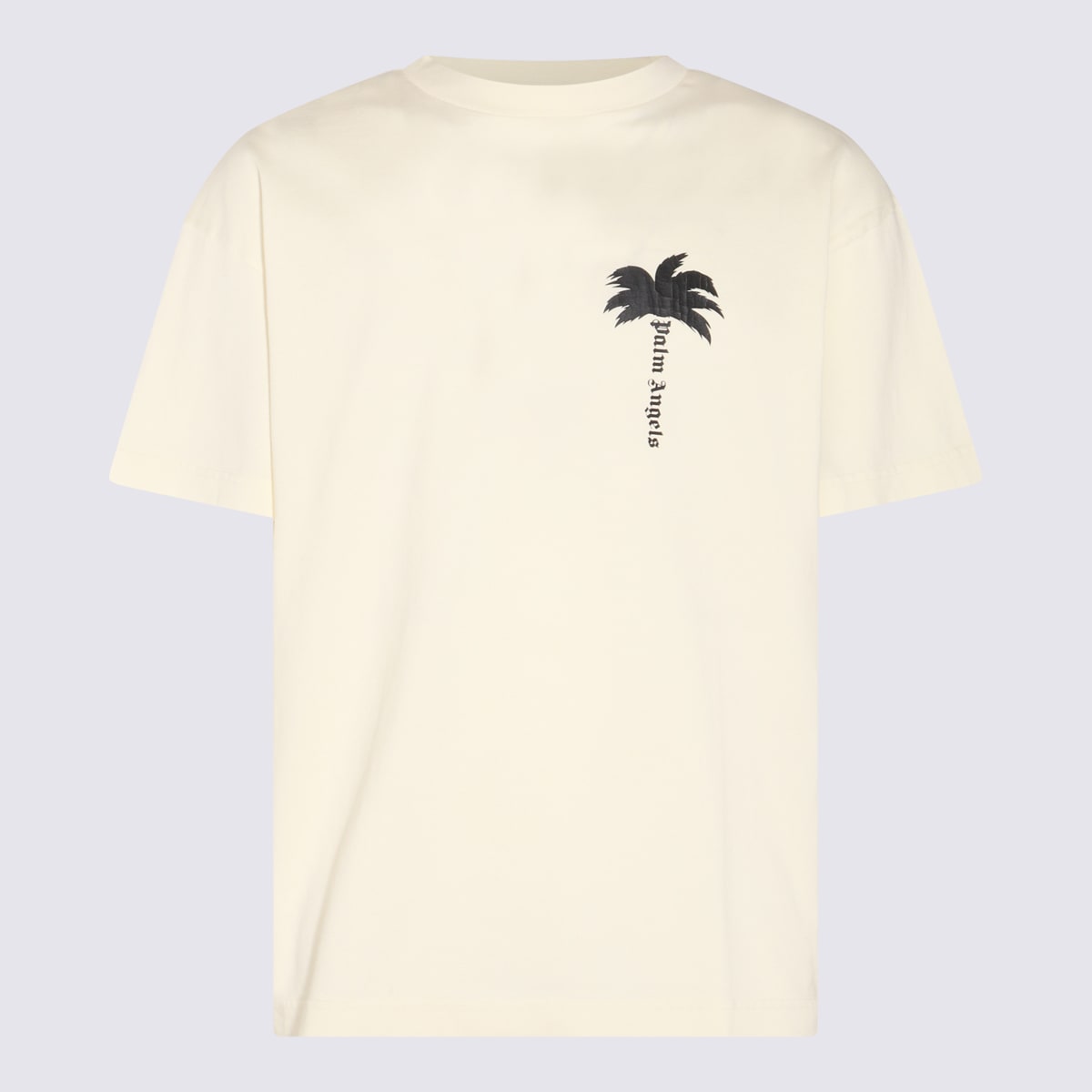 Palm Angels Cream And Black Cotton T-shirt In White