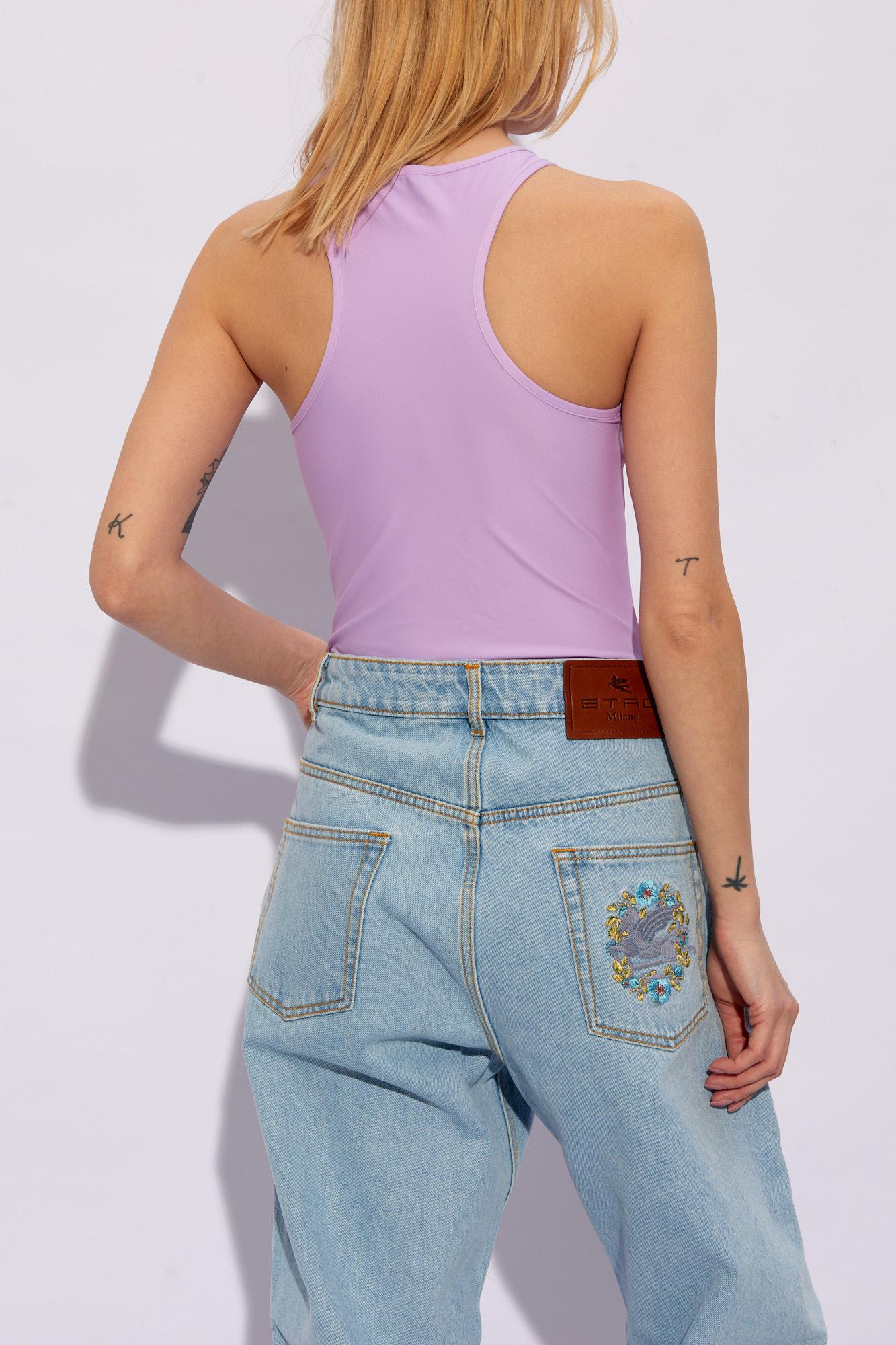 Shop Versace Jeans Couture Sleeveless Bodysuit In Purple