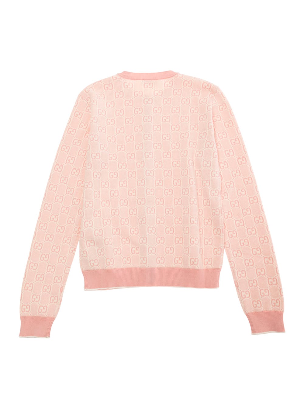 Gucci Pink Cardigan With All-over Gg Motif In Cotton Girls In Brown