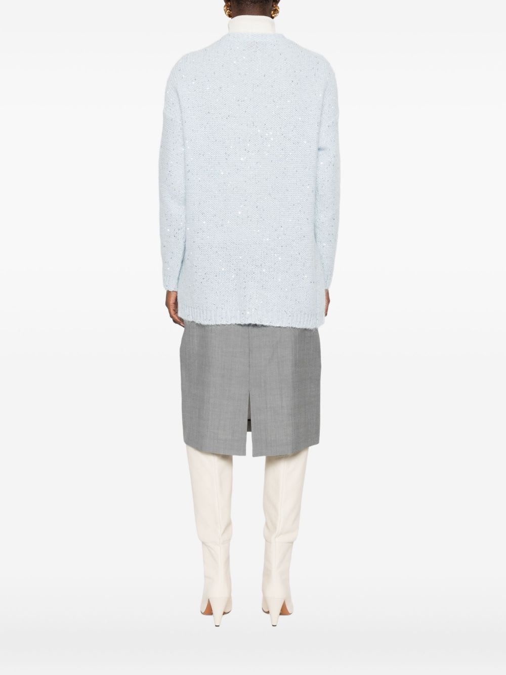 Ermanno Firenze Cable Knit Cardigan With Lace And Sequins In Blue