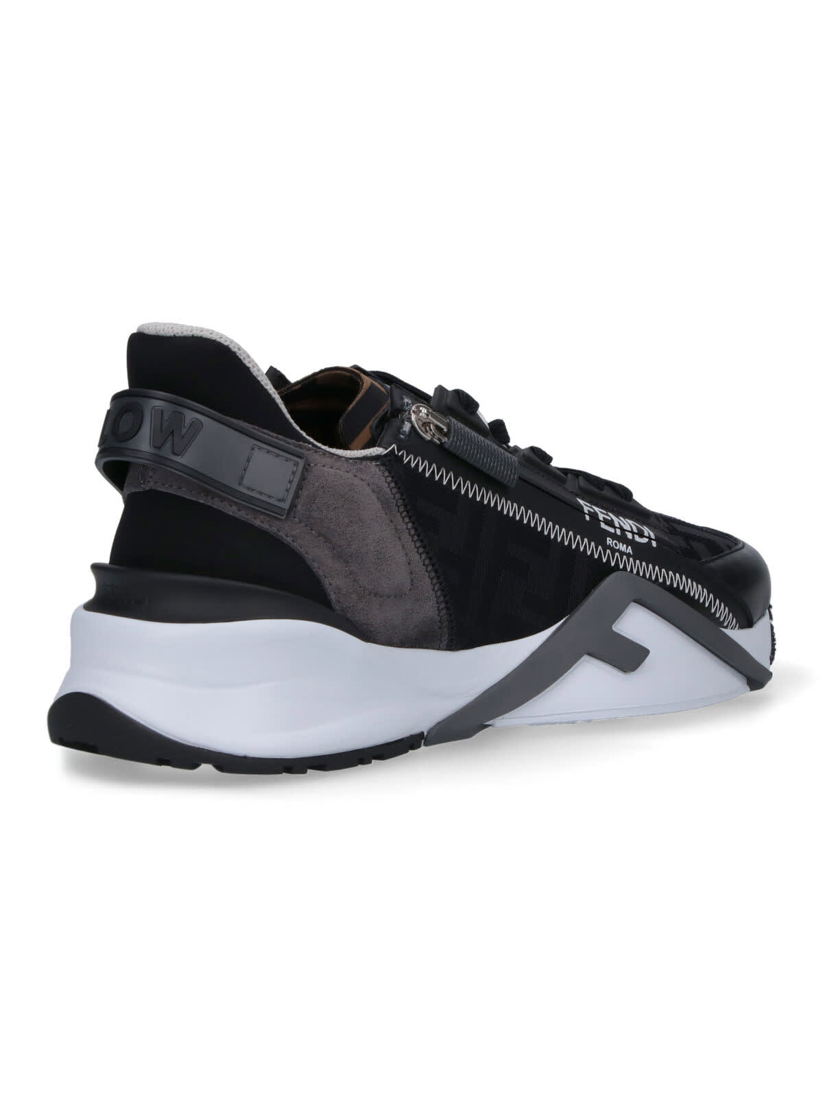 Fendi Structured Stitched Collar Sole Sneakers In Black