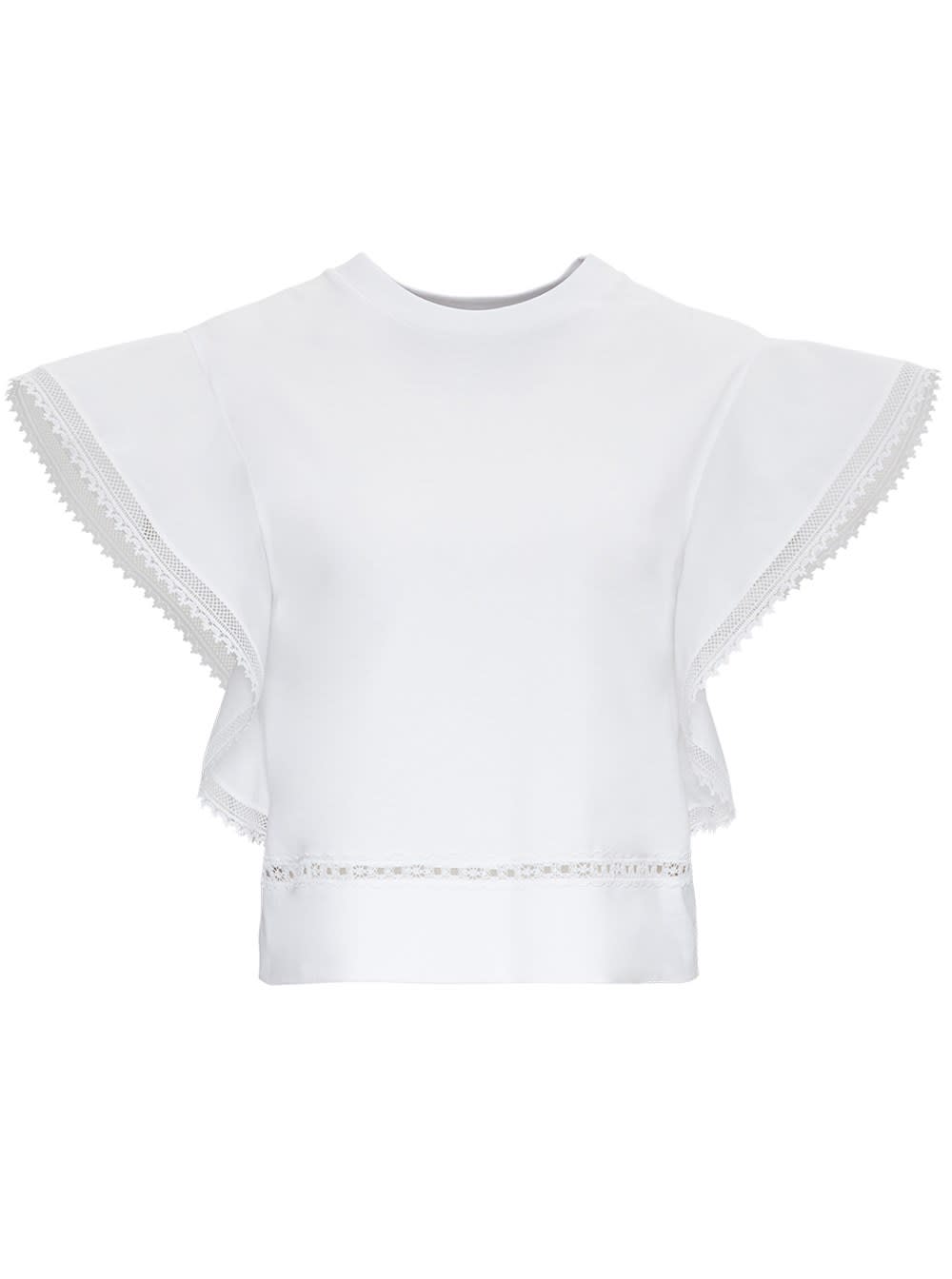 Click to view more detailed imagery on our partner's website Alberta Ferretti White Jersey Top With Lace Inserts