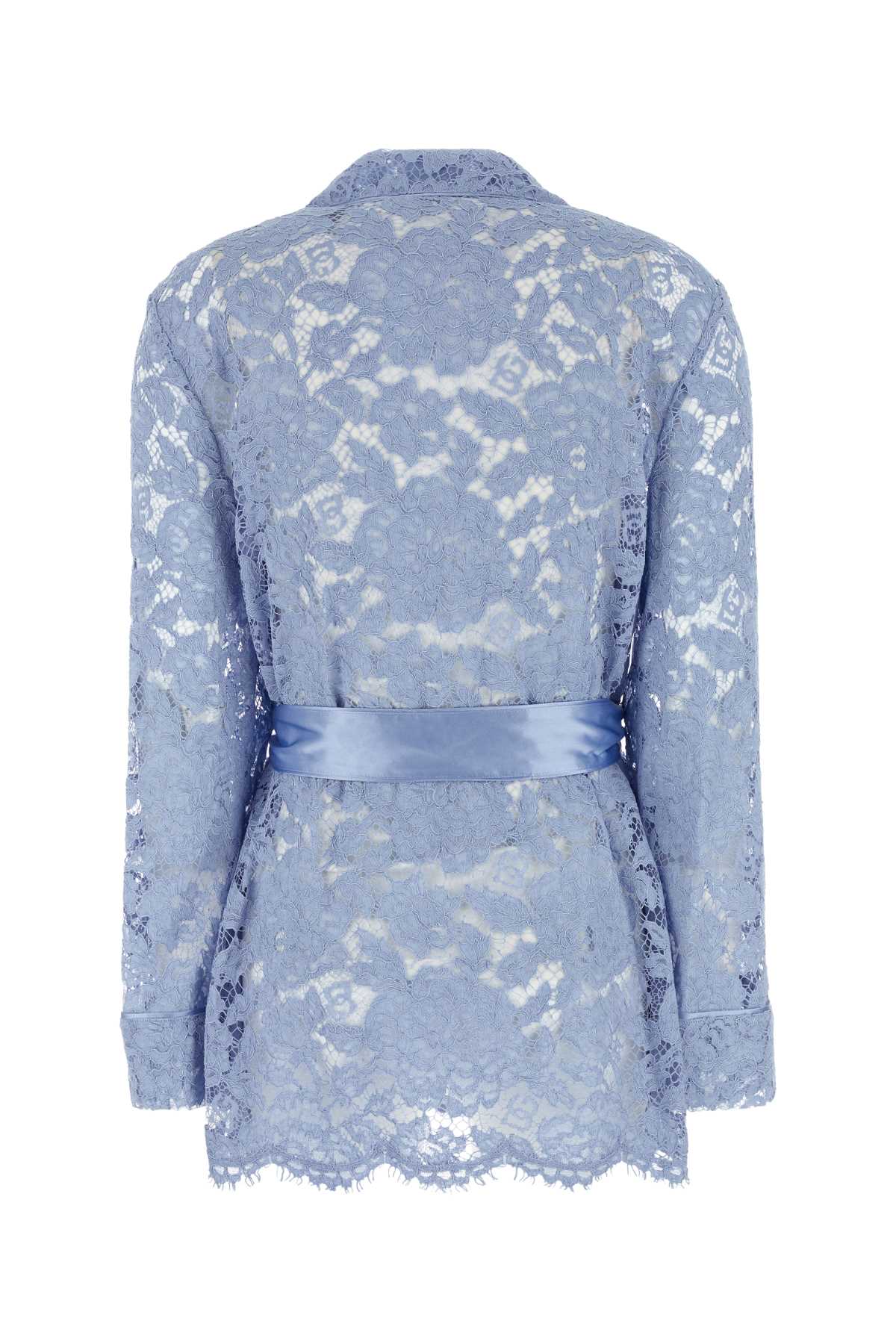 Dolce & Gabbana Camicia Pigiama In Pizzo Azzurro Donna