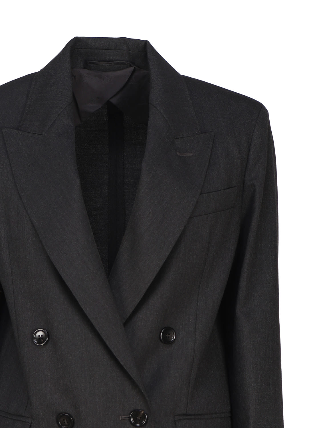 Shop Max Mara Double Breasted Blazer In Wool Blend In Anthracite