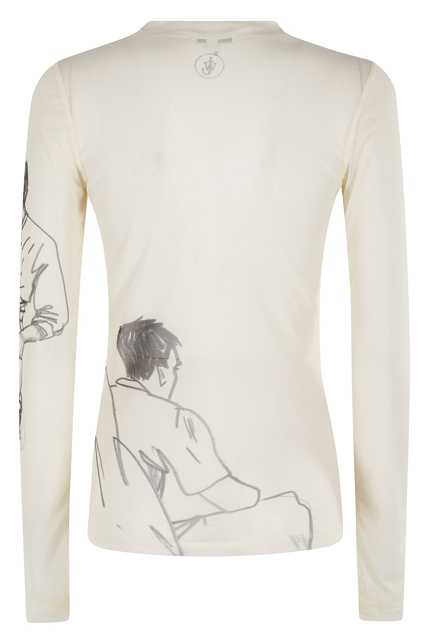 Jw Anderson Sheer Graphic Print Top With Long Sleeves In Neutral