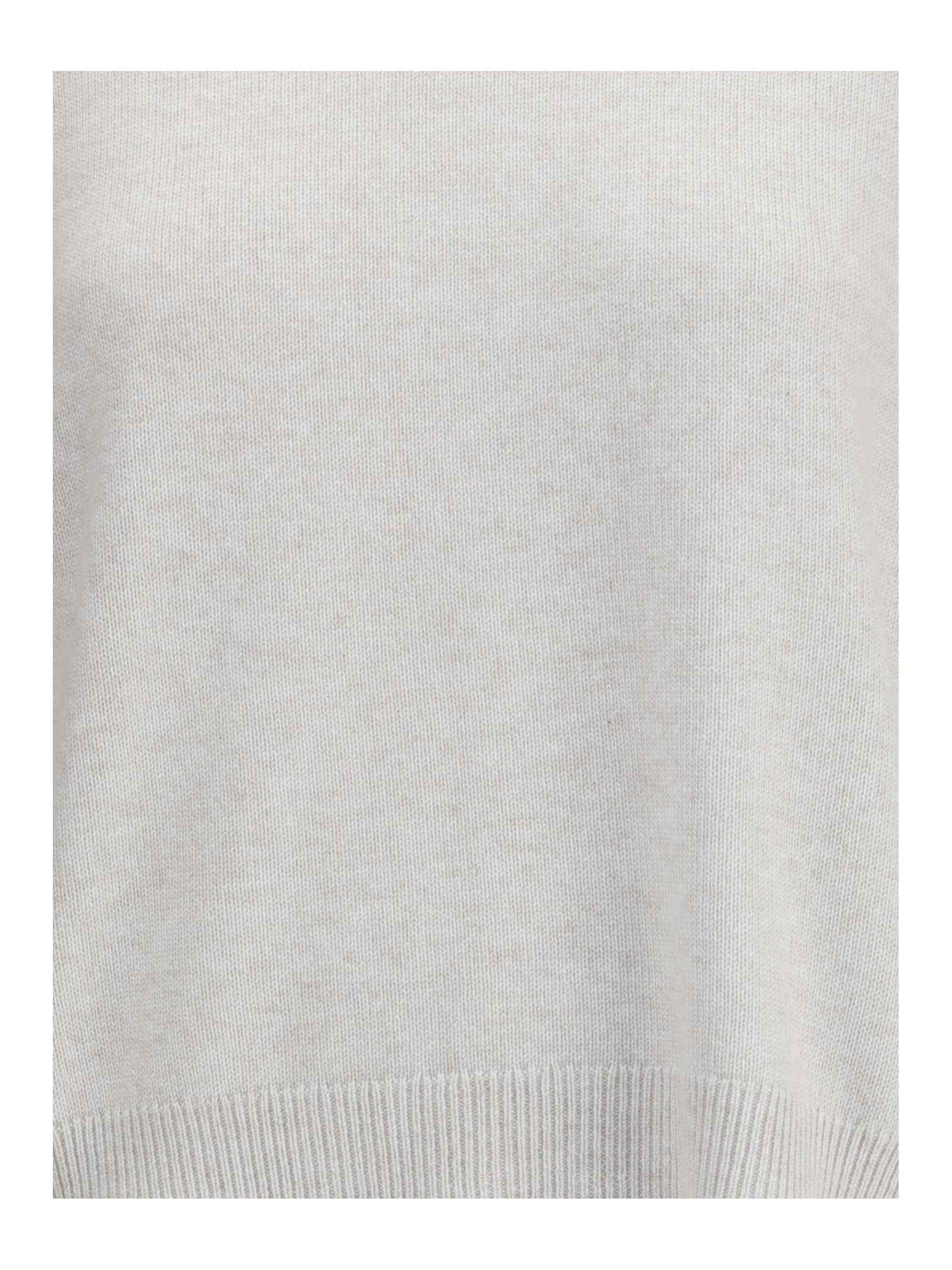 Brunello Cucinelli Cashmere Sweater Striped Cuffs Jewels In White