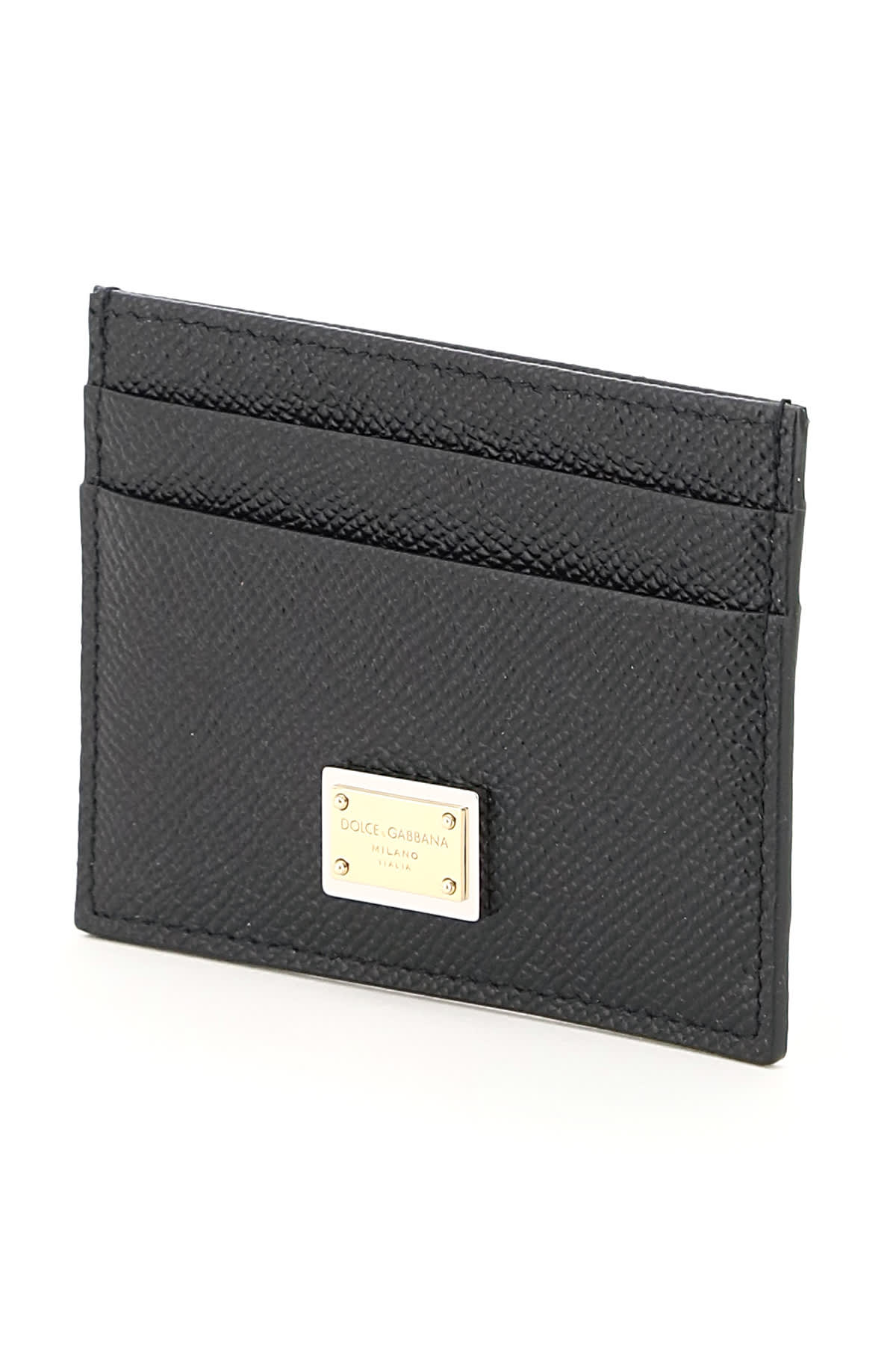 Shop Dolce & Gabbana Leather Card Holder With Logo Plaque In Nero