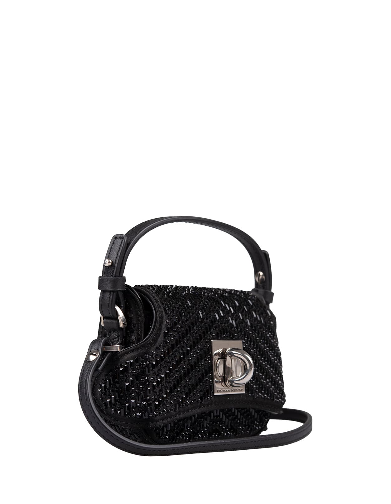 Shop Ermanno Scervino Black Mini Mini Audrey Bag With Crystals