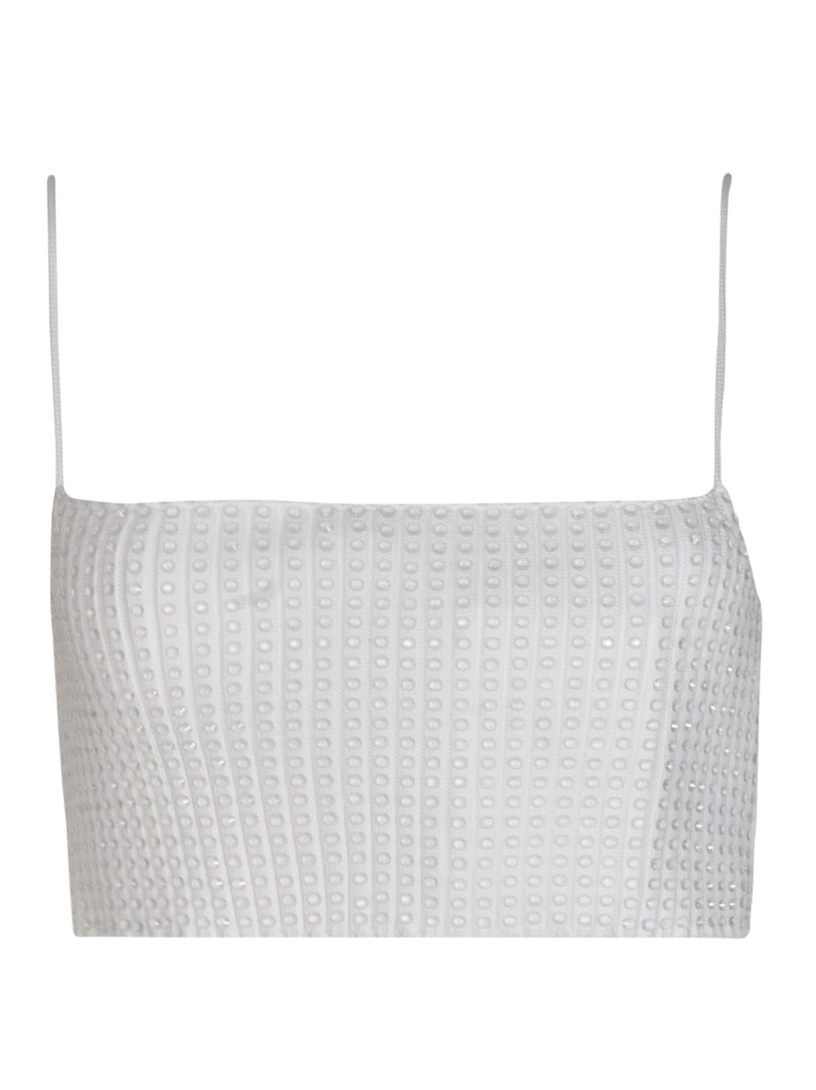 Crystal-embellished Ribbed-knit Bralette Top In 100 White