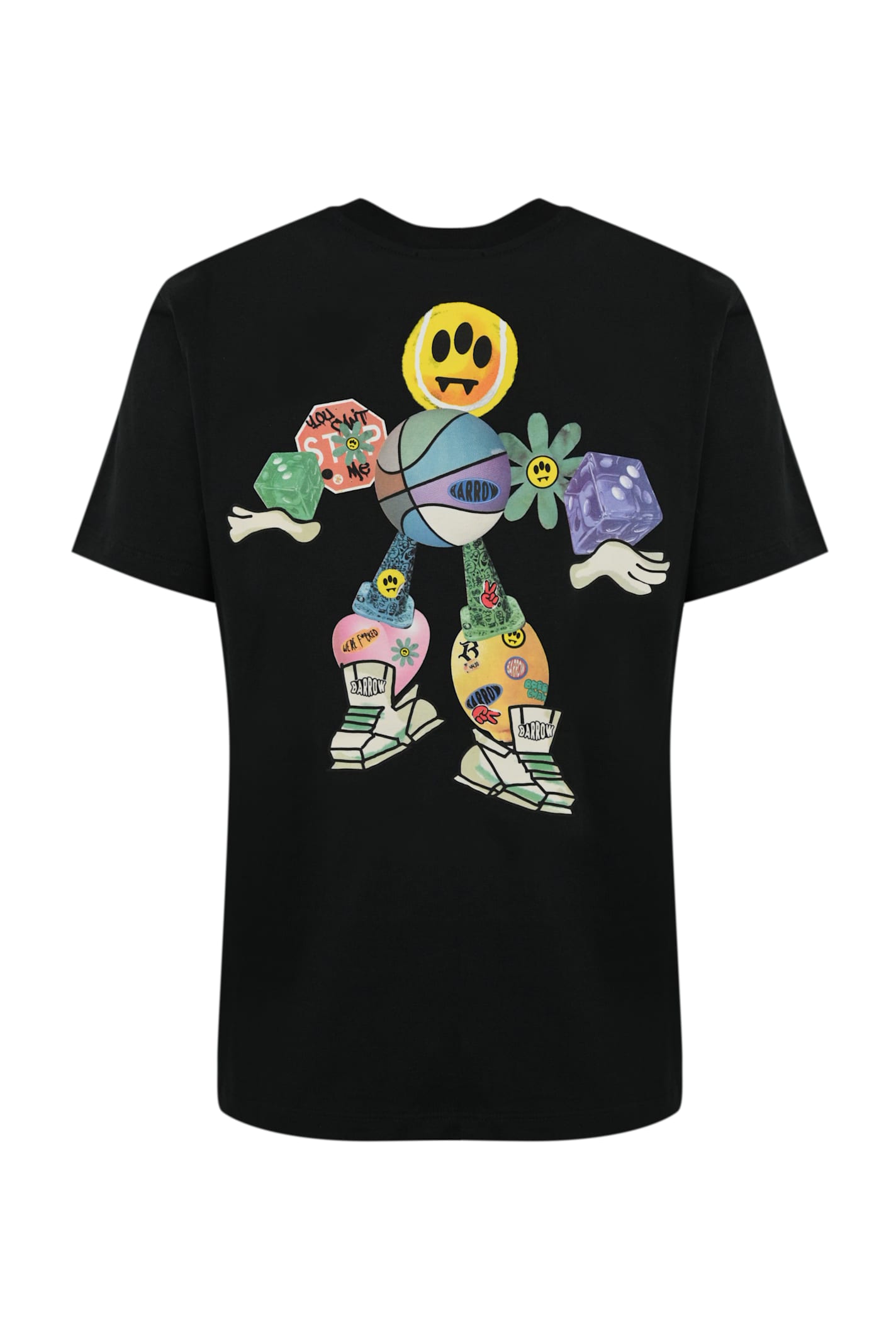 Barrow Cotton T-shirt With Tennis Basket Ball Man Print In Nero