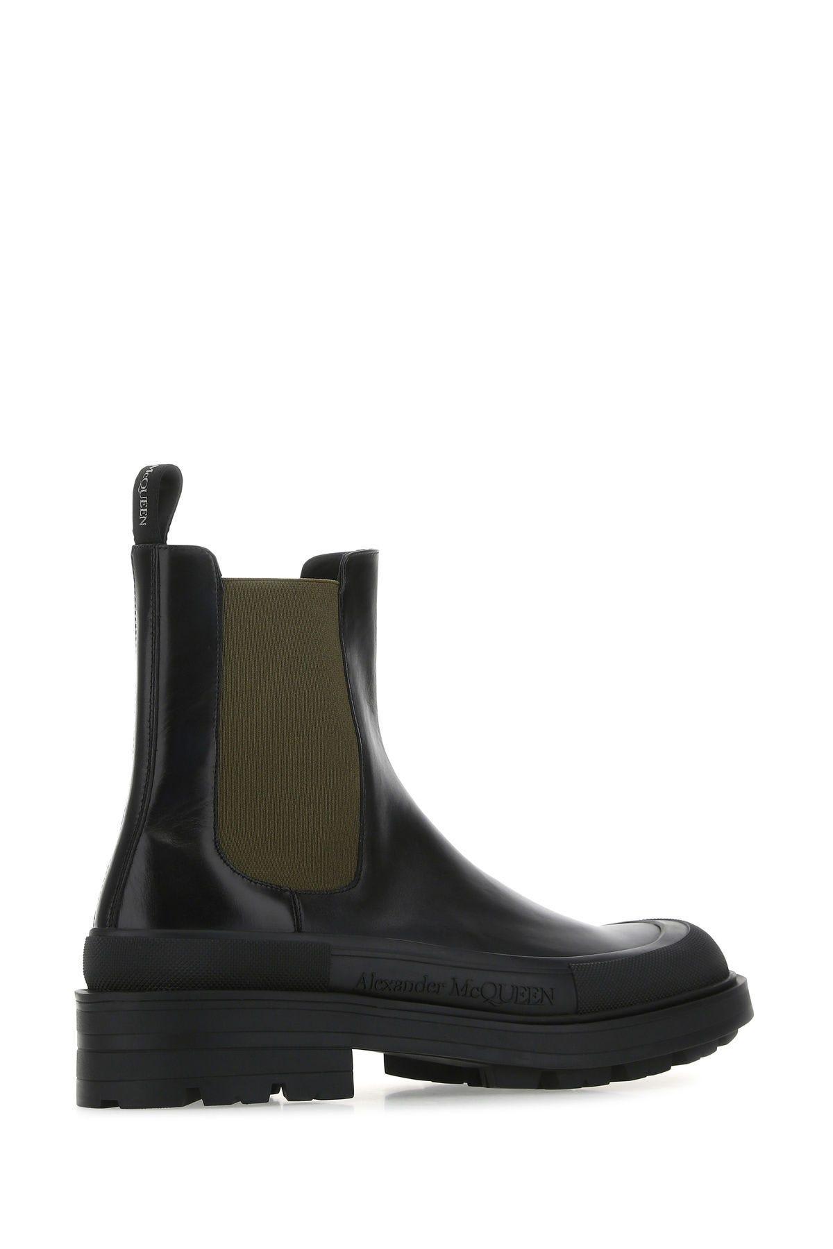 Shop Alexander Mcqueen Black Leather Boxcar Ankle Boots