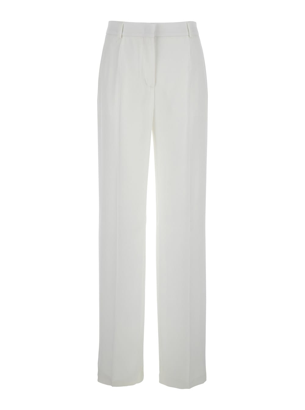 White Pants With High Waist And Belt Loops In Silk Blend Woman