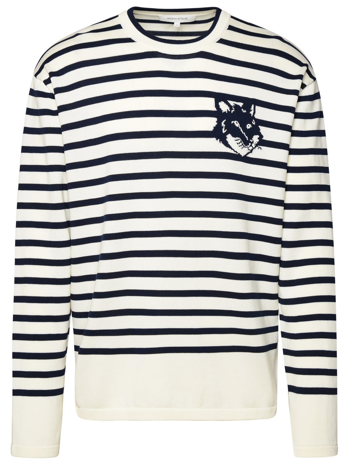 Shop Maison Kitsuné Navy Cotton Sweater In S492 Deep Navy/off White Strip