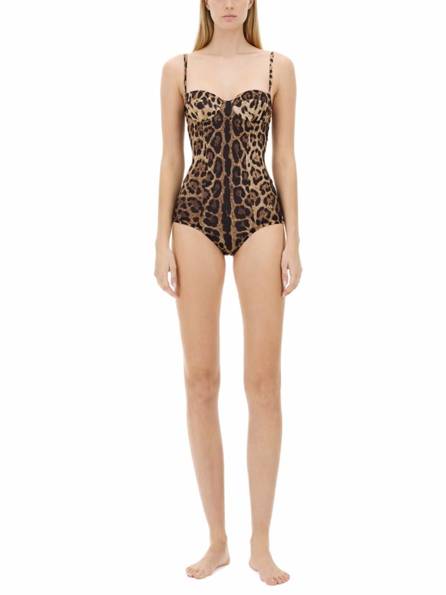 Dolce & Gabbana Embellished Leopard-print Underwired Swimsuit In Animal Print