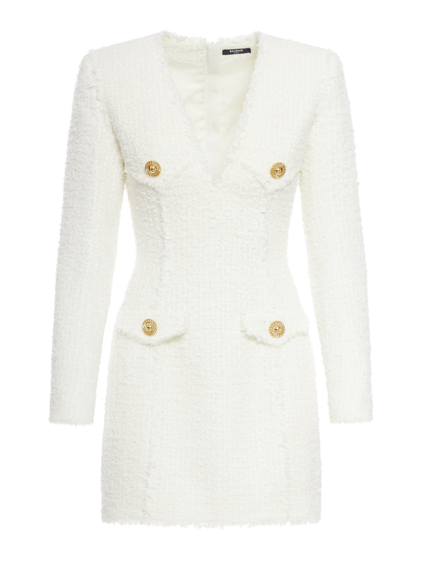 Shop Balmain Ls 4 Btn Tweed Short Dress In Fa Blanc