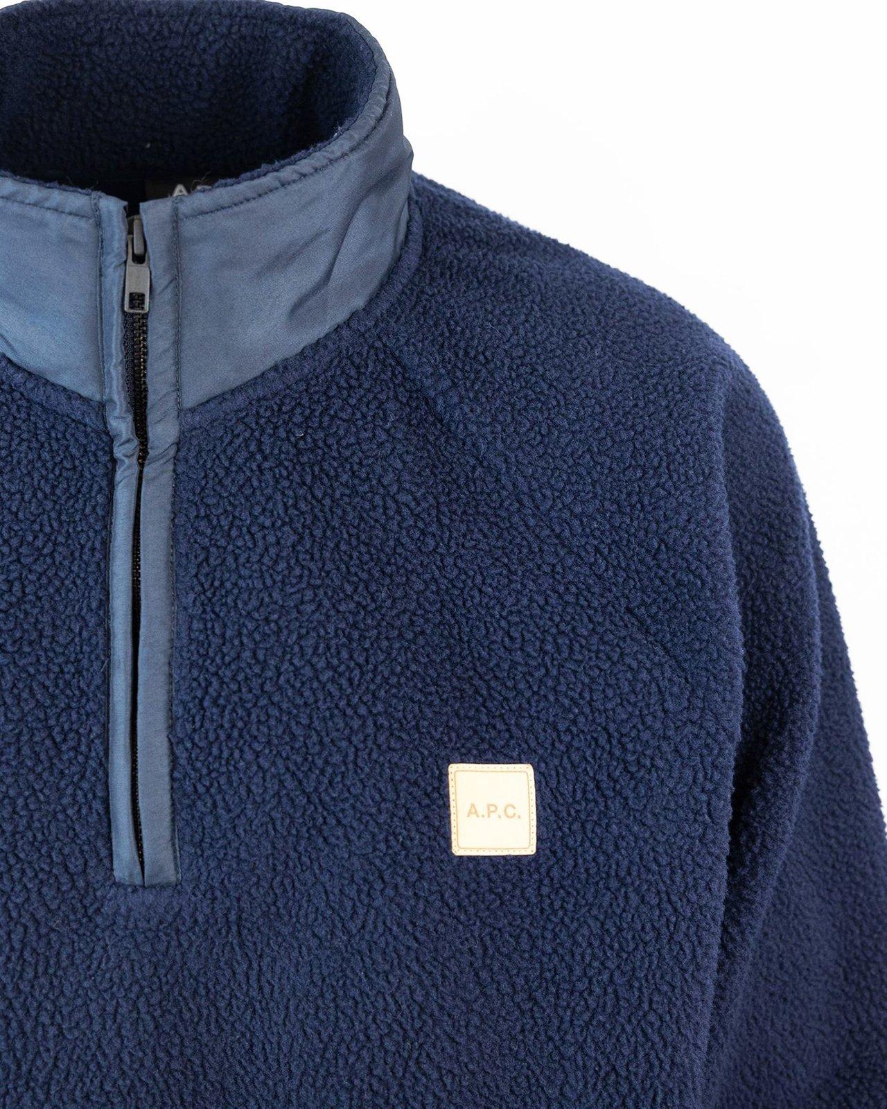 Shop Apc High-neck Logo Patch Fleece Sweatshirt In Blue