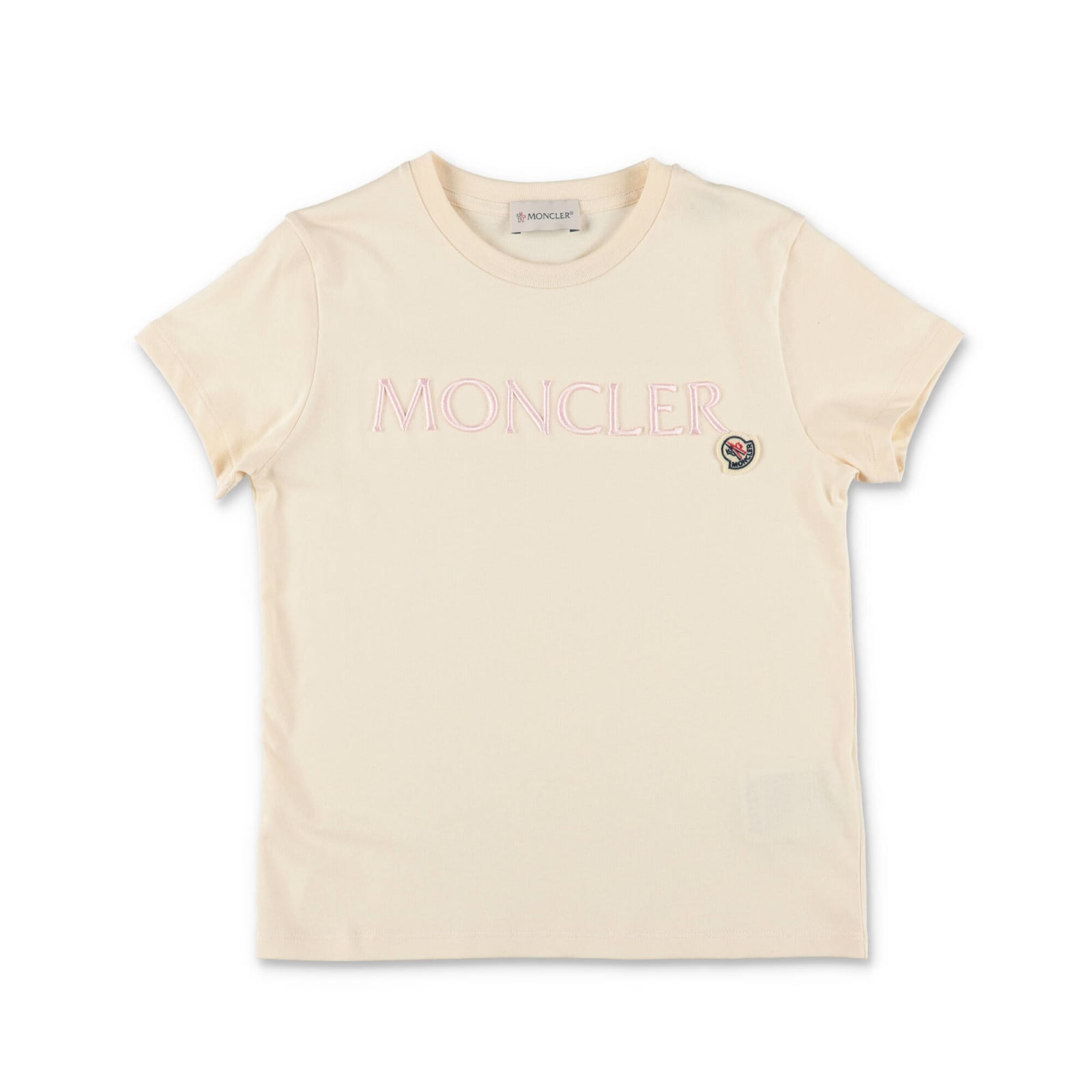 Moncler Kids'  T-shirt Crema In Jersey Di Cotone Bambina