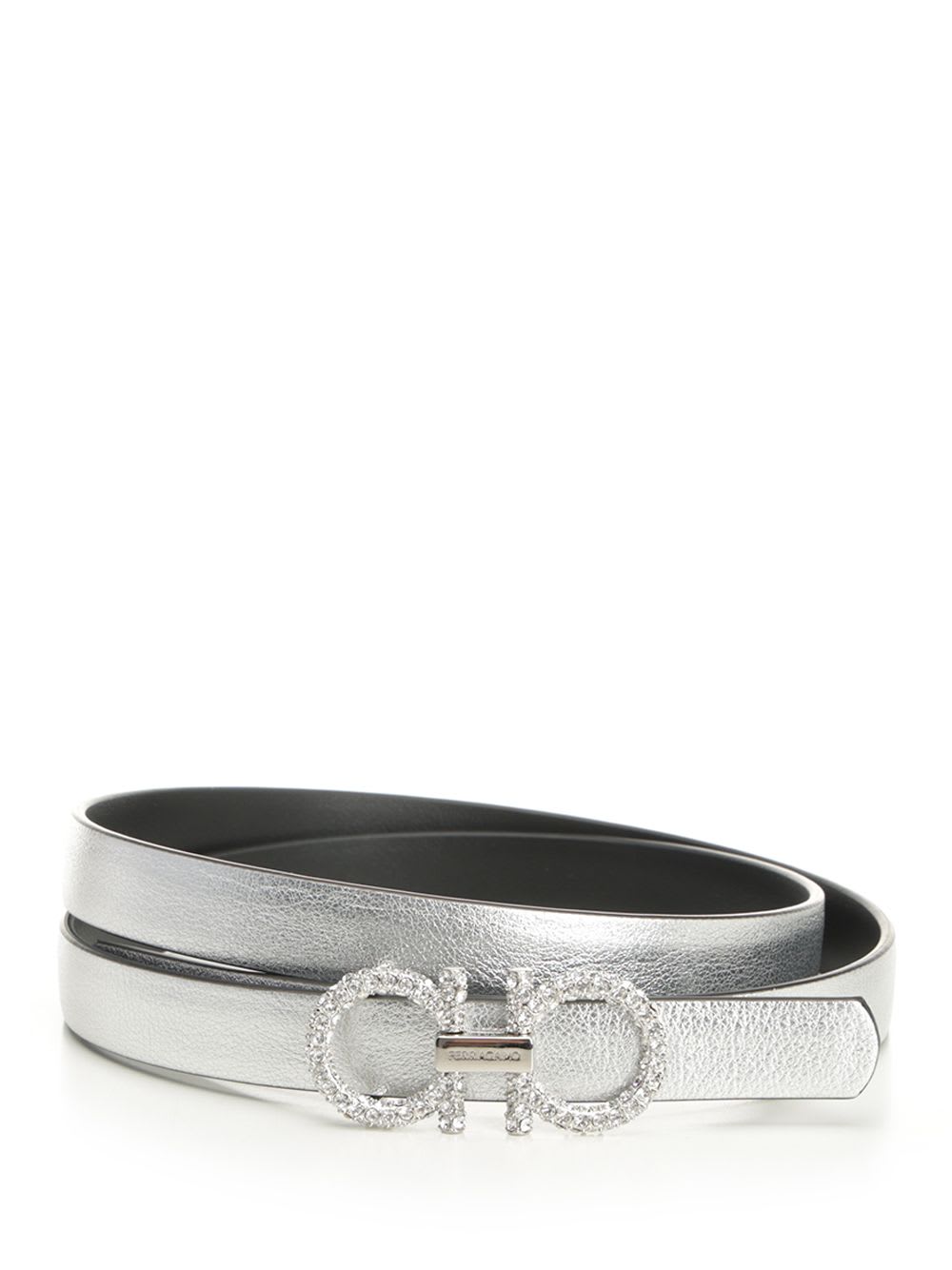 Ferragamo Adjustable Gancini Belt In Silver