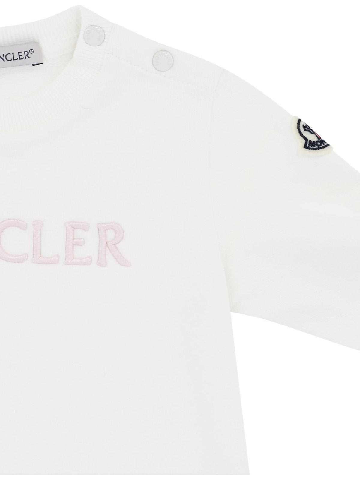 Shop Moncler Logo Embroidered Crewneck Sweatshirt In White