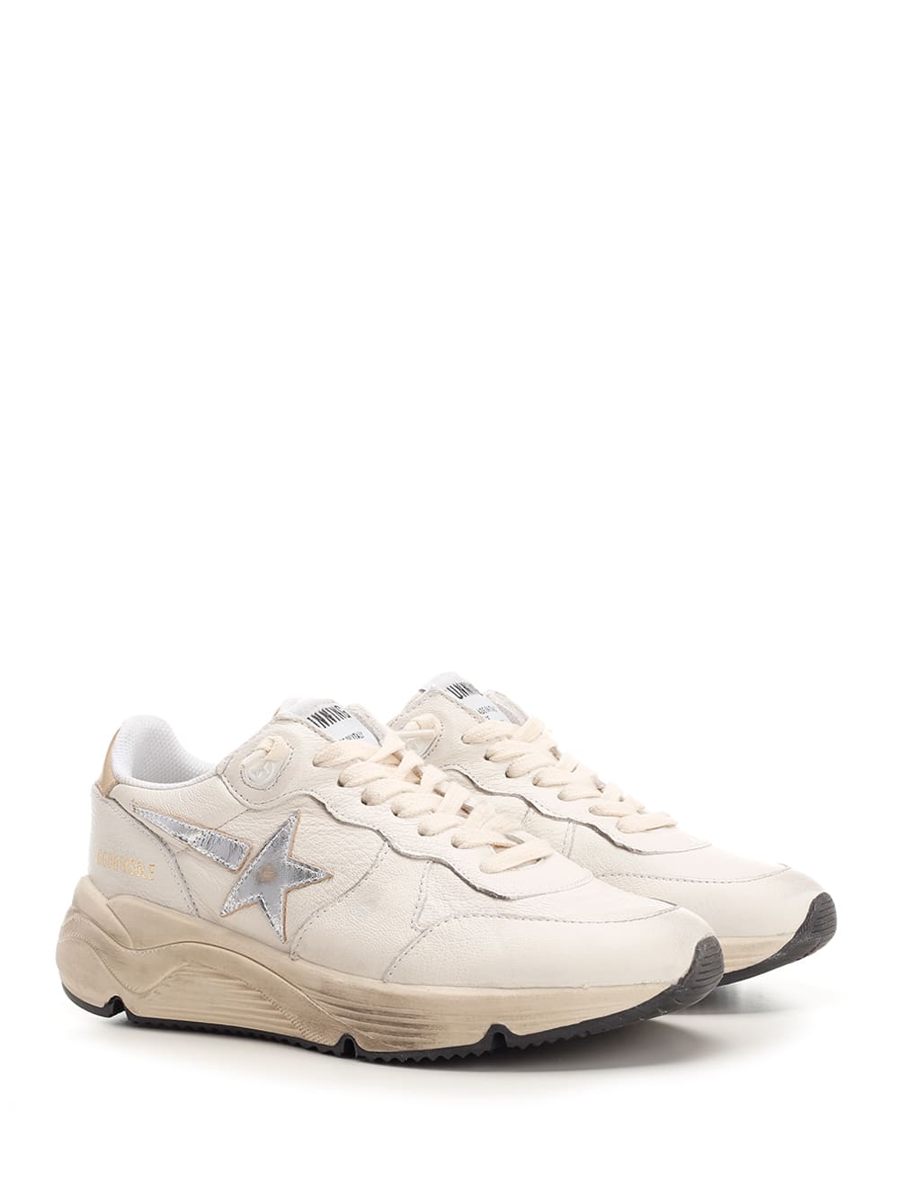 Shop Golden Goose Ivory Running Sole Sneakers In White/silver/gold