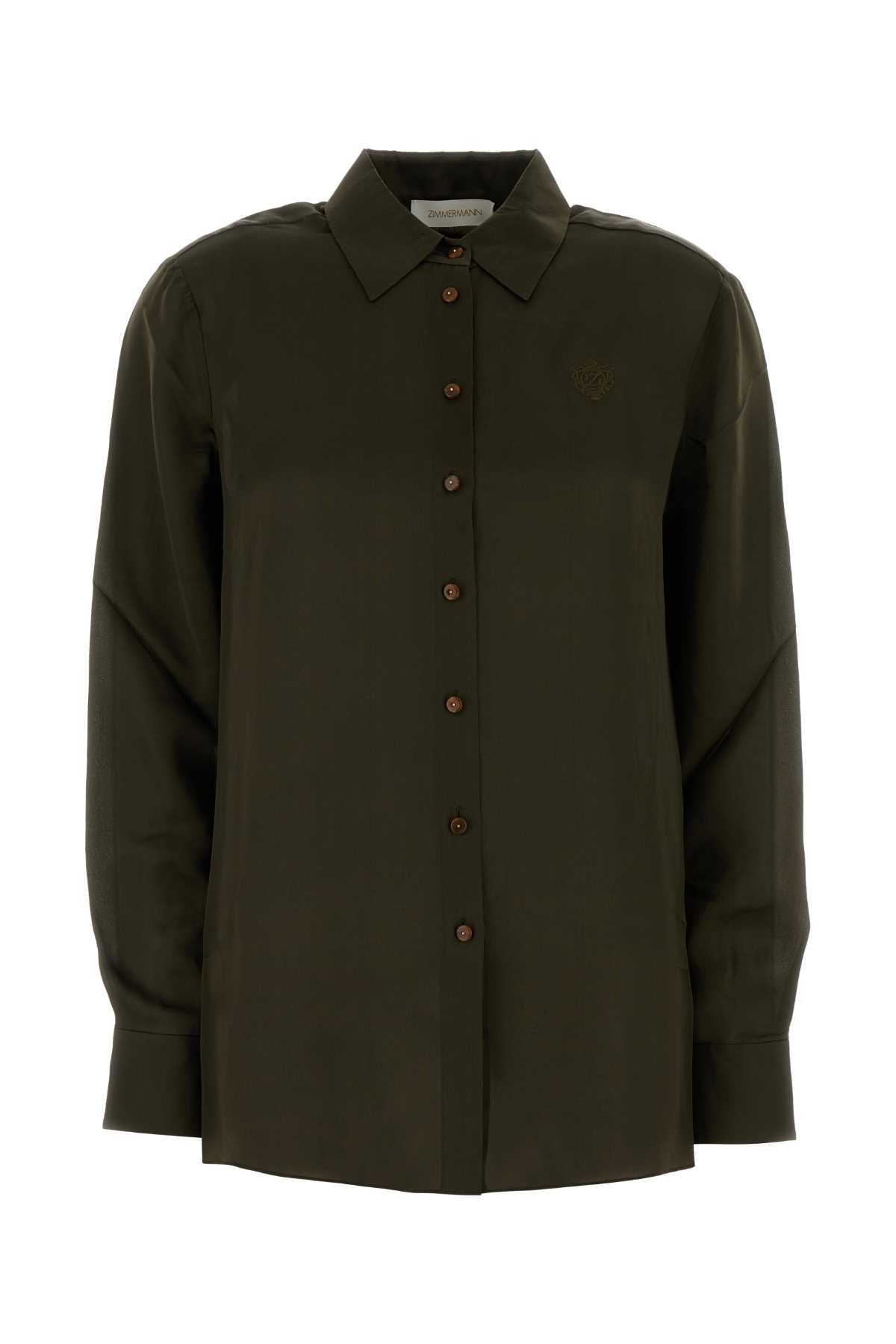Zimmermann Hypnotic Logo-embroidered Silk-satin Shirt In Green