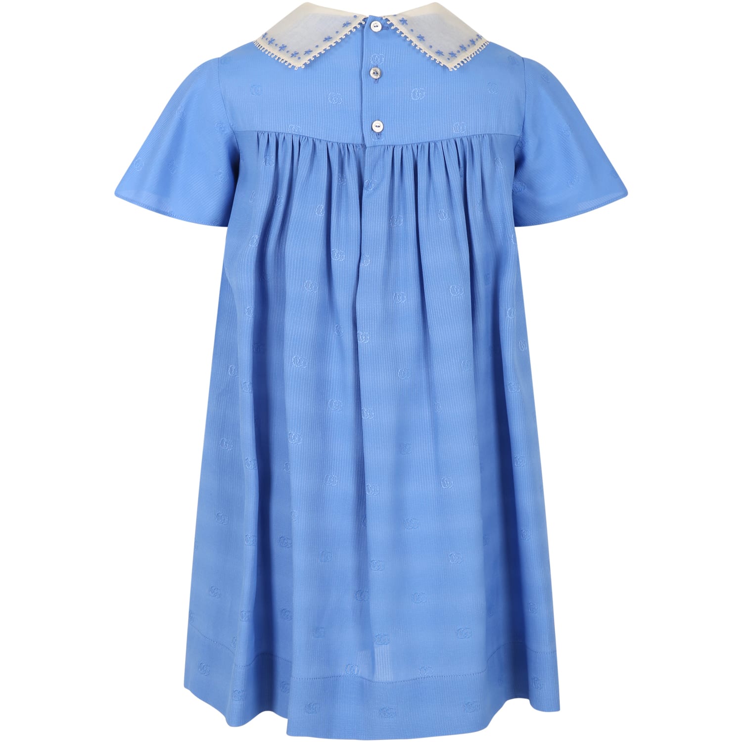 Shop Gucci Light-blue Dress For Girl With Gg In Light Blue
