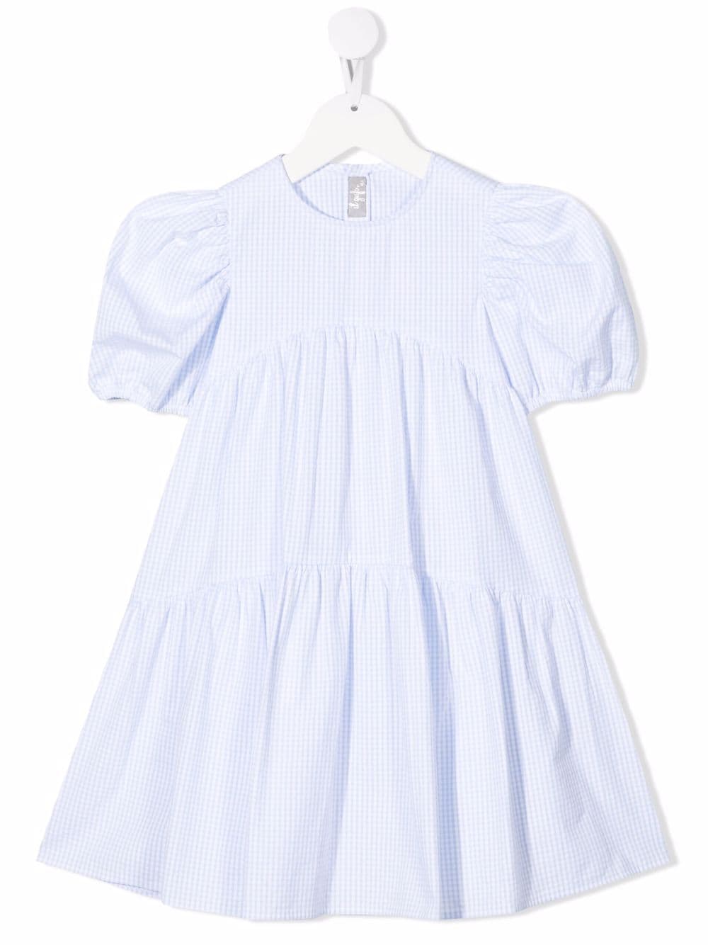 Il Gufo A-line Dress In Cotton With White And Light Blue Checks