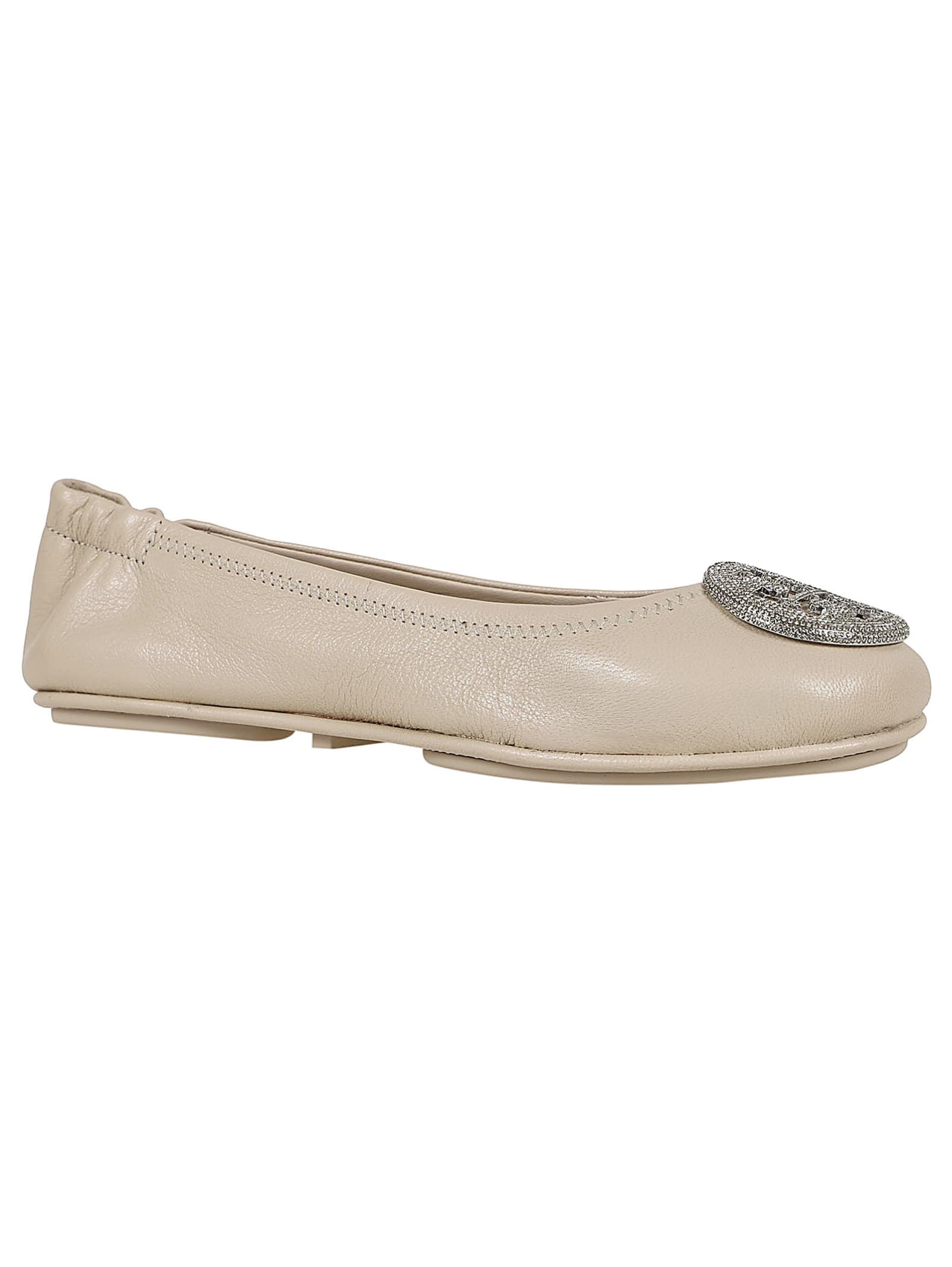 Shop Tory Burch Minnie Travel Ballet Pave In Stone Gray Silver