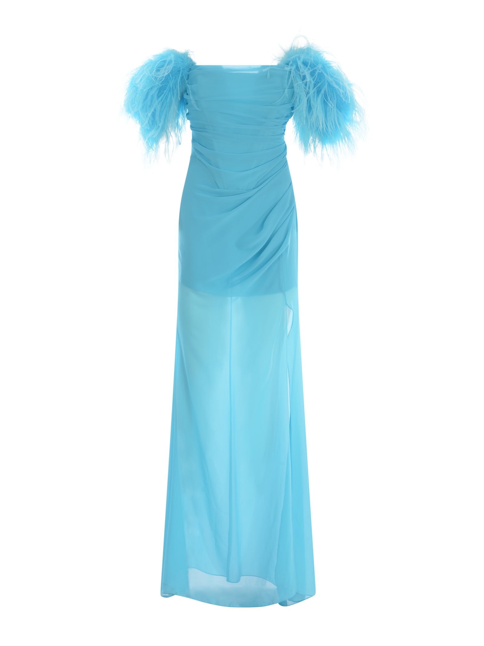 Shop Giuseppe Di Morabito Dress  Feathers In Clear Blue