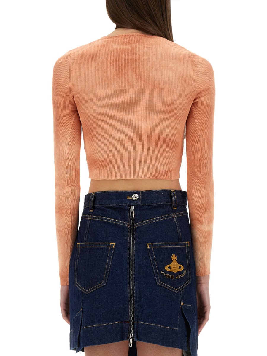 Vivienne Westwood Cropped Ribbed V-neck Slim Fit Top In Orange