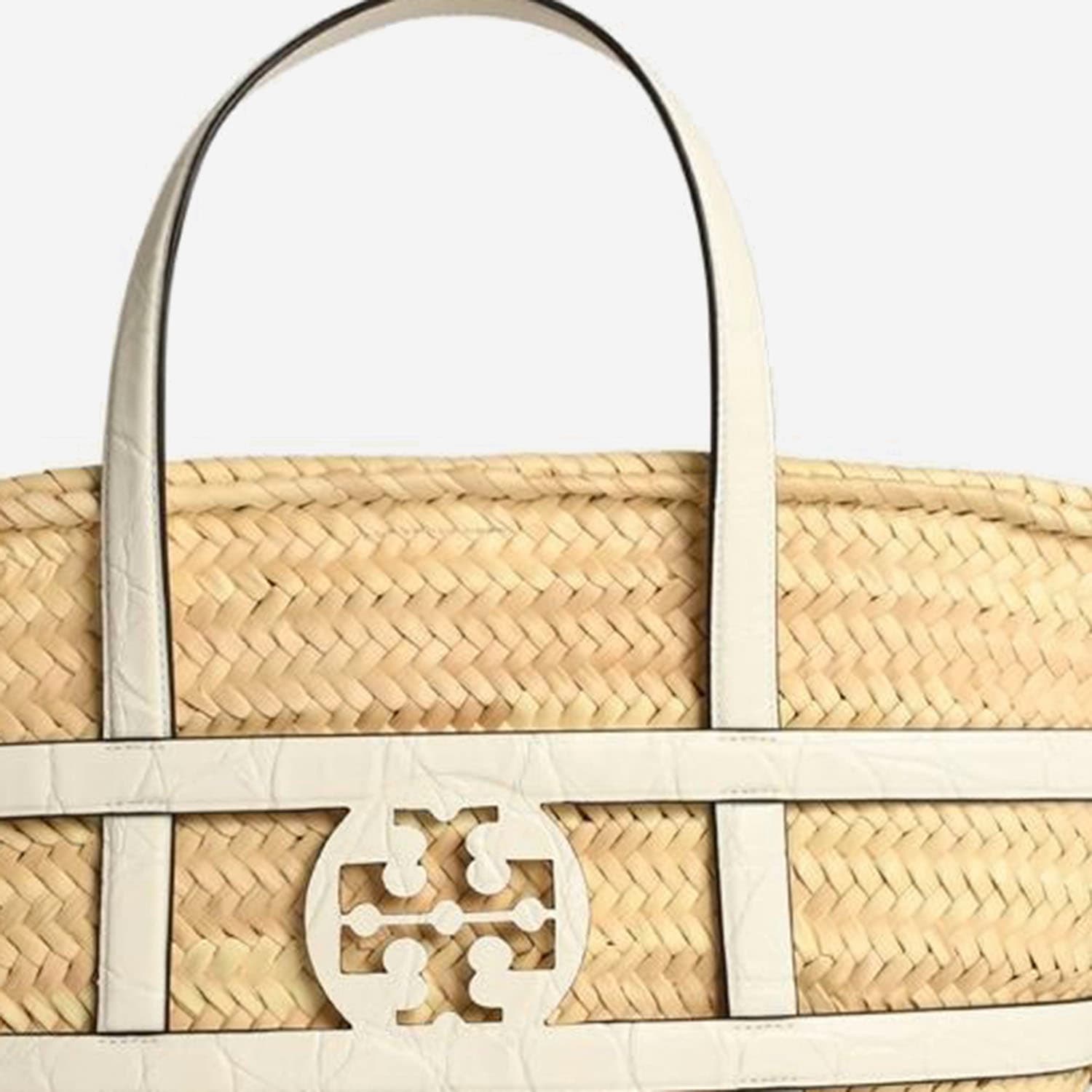 Tory Burch Ella White Basket Straw Shopping Bag In White