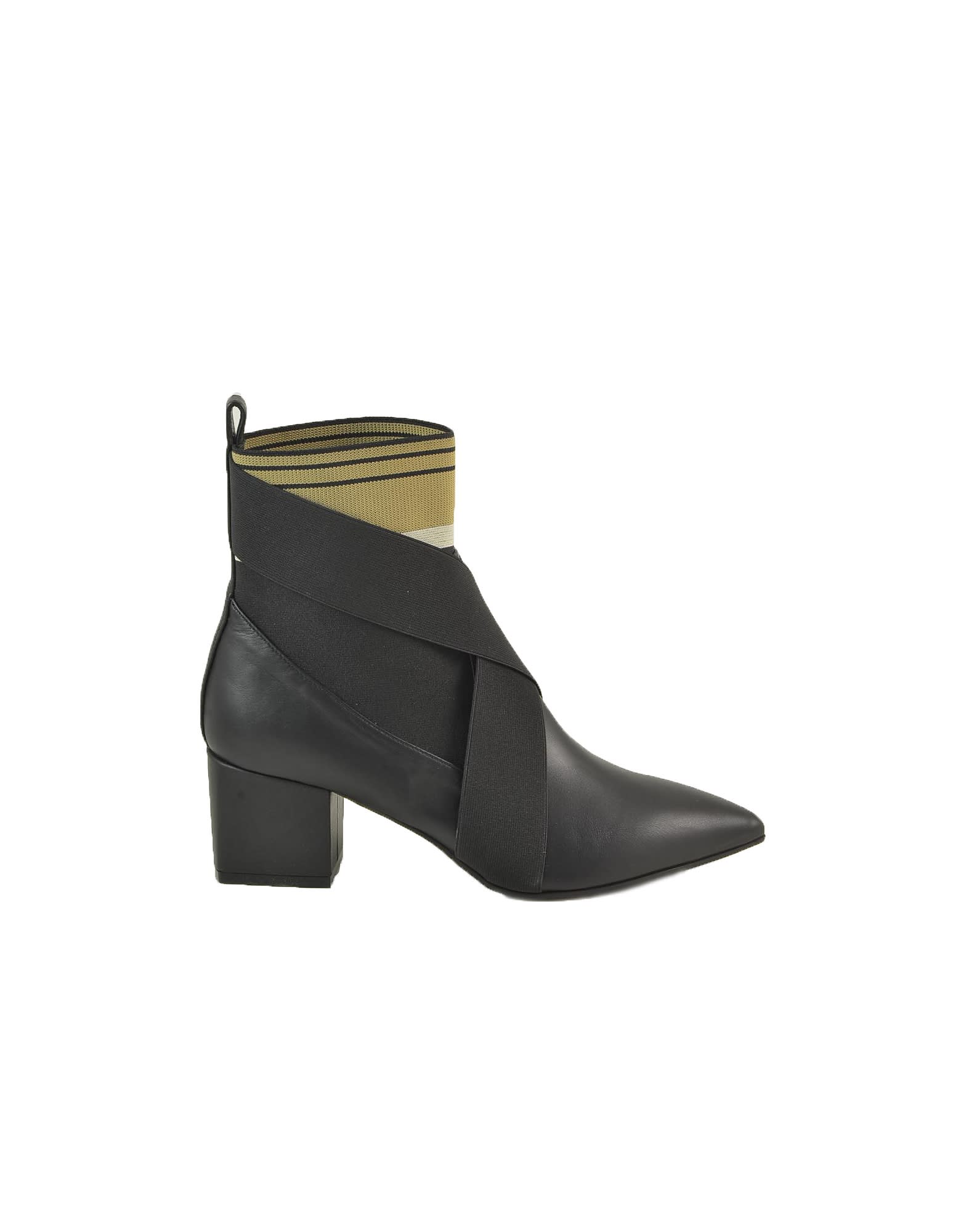 Paoloni Black Leather And Fabric Booties
