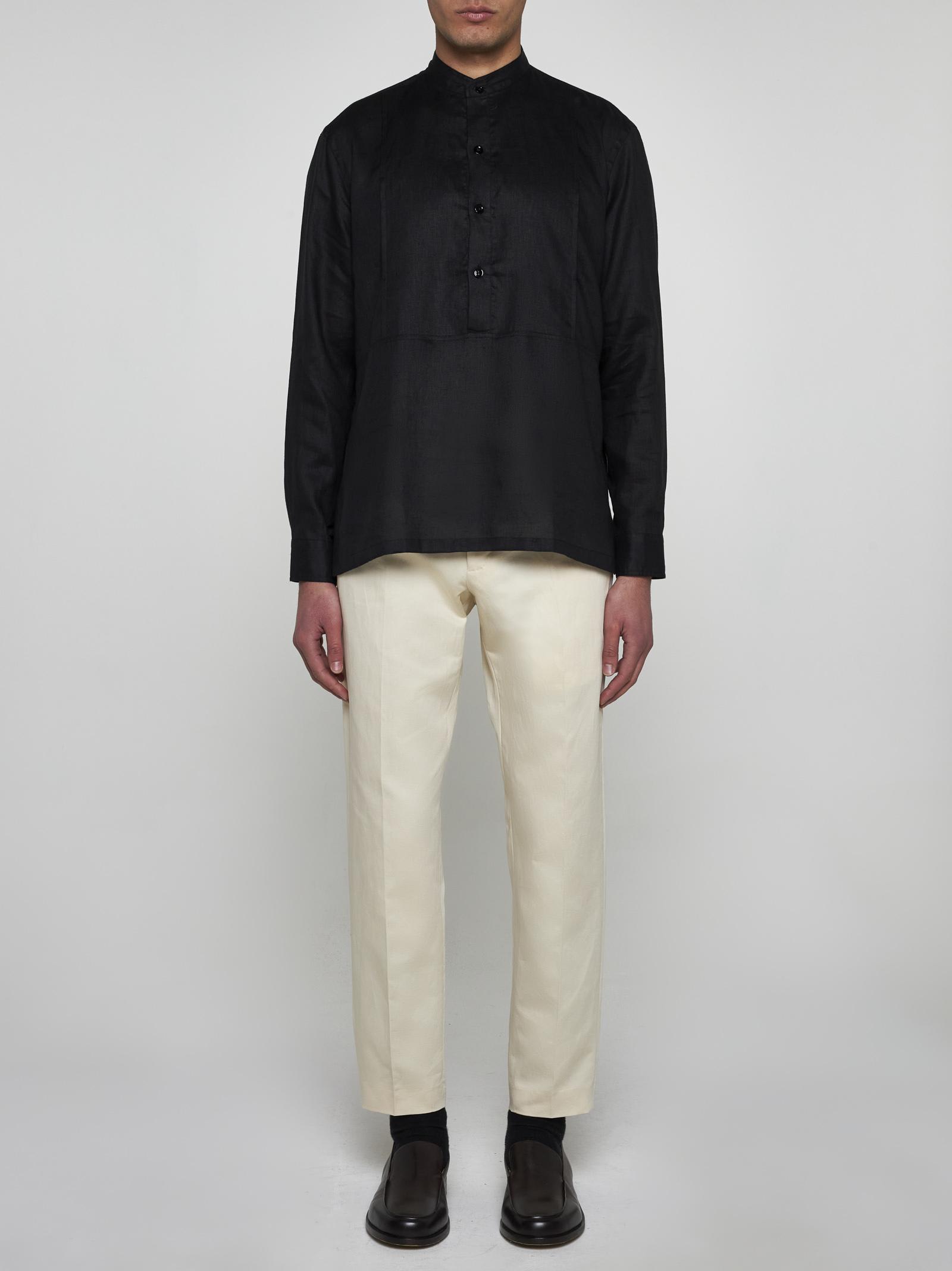 Shop Pt01 Mariner Linen Shirt In Black
