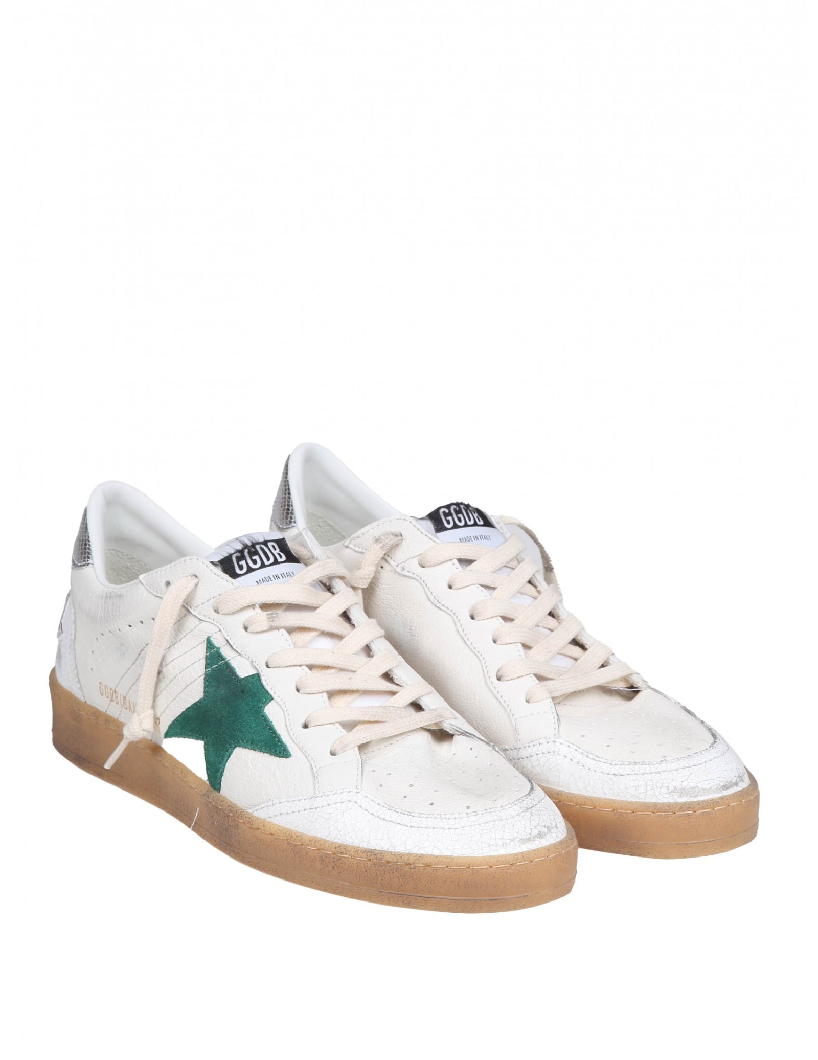 Shop Golden Goose Ball Star In White And Green Nappa