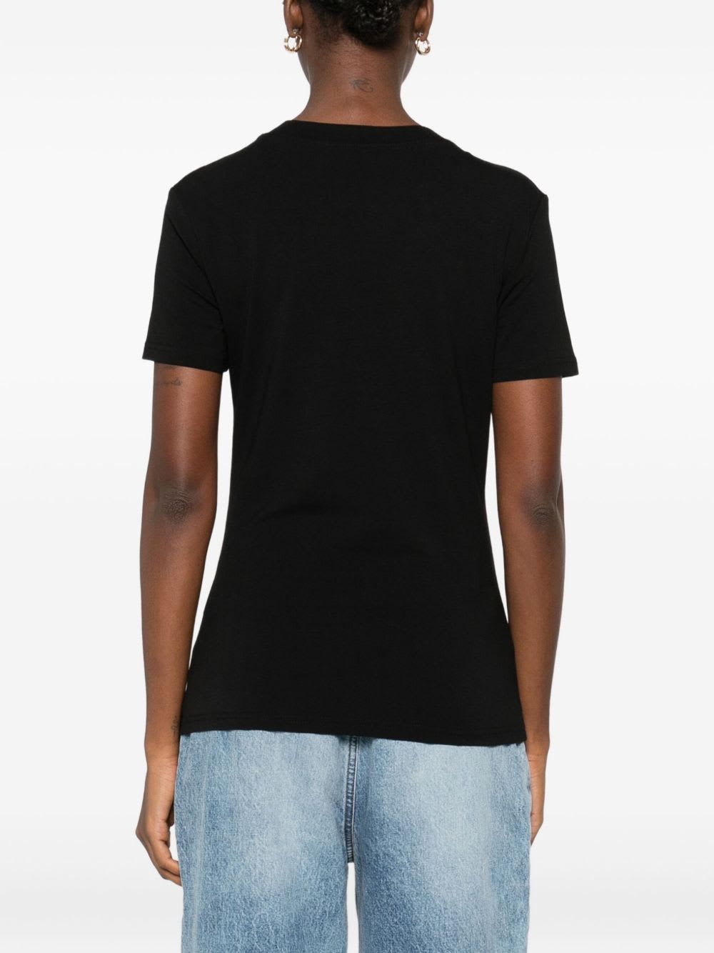 Versace Jeans Couture Floral Print Short Sleeve Crew Neck Top In Black