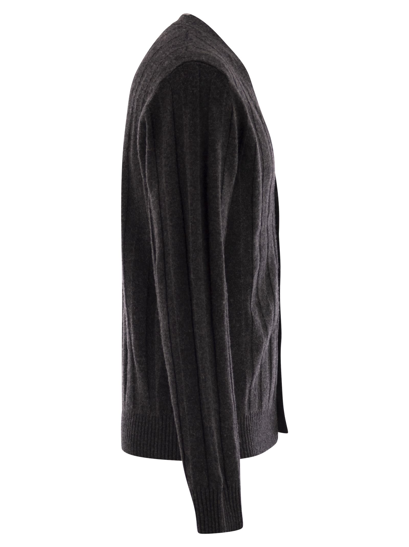 Peserico Wool And Cashmere Cardigan With V-neck In Gray