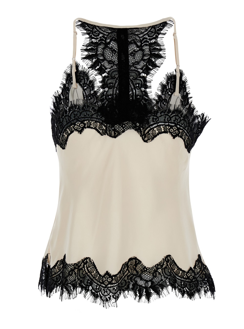 Shop Gold Hawk Lucy White Camie Top With Lace Trim And Racerback In Silk Woman In Beige