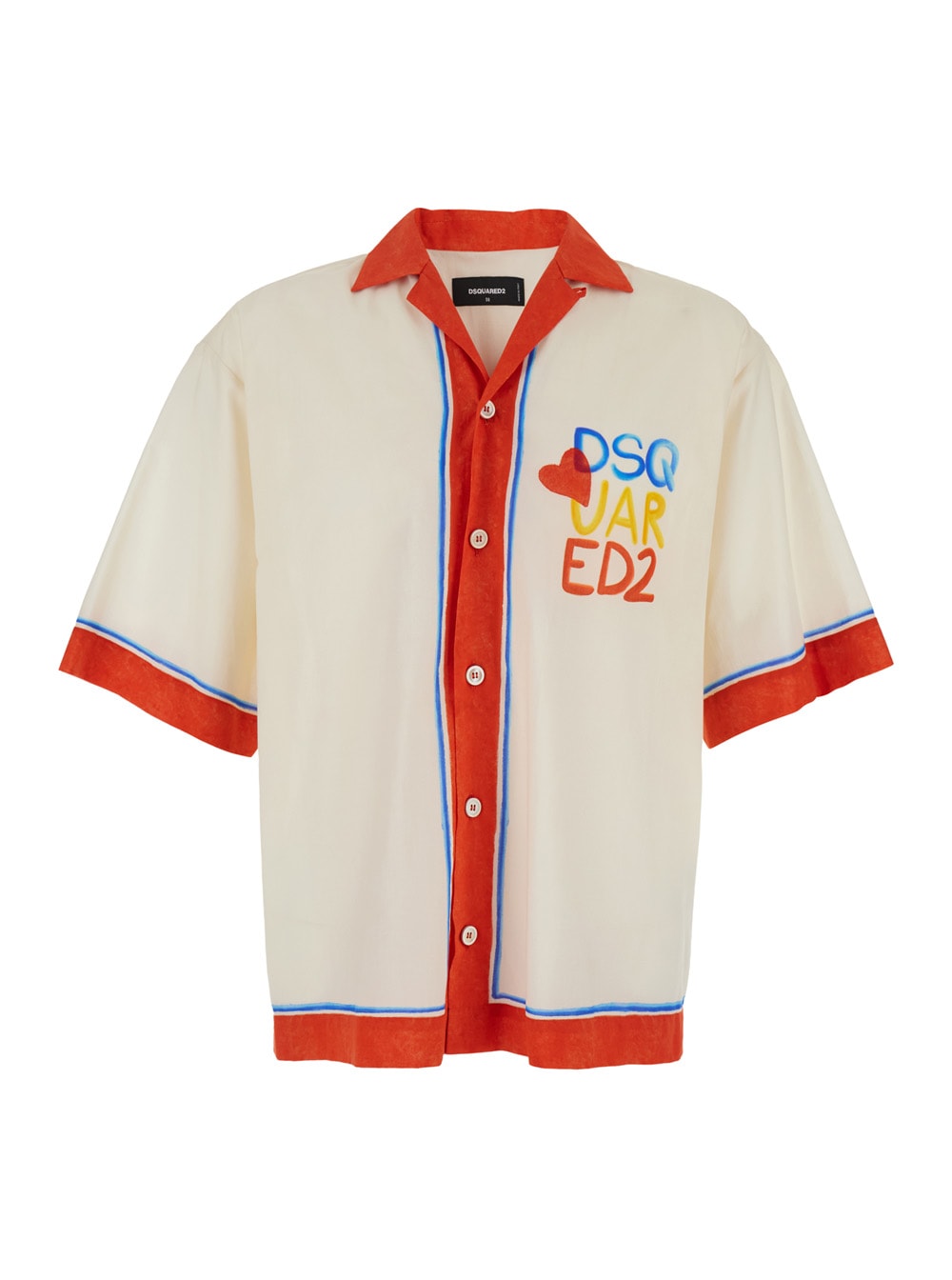 DSQUARED2 BEIGE SHIRT WITH CUBAN COLLAR AND PRINTED LOGO ON THE FRONT IN COTTON MAN