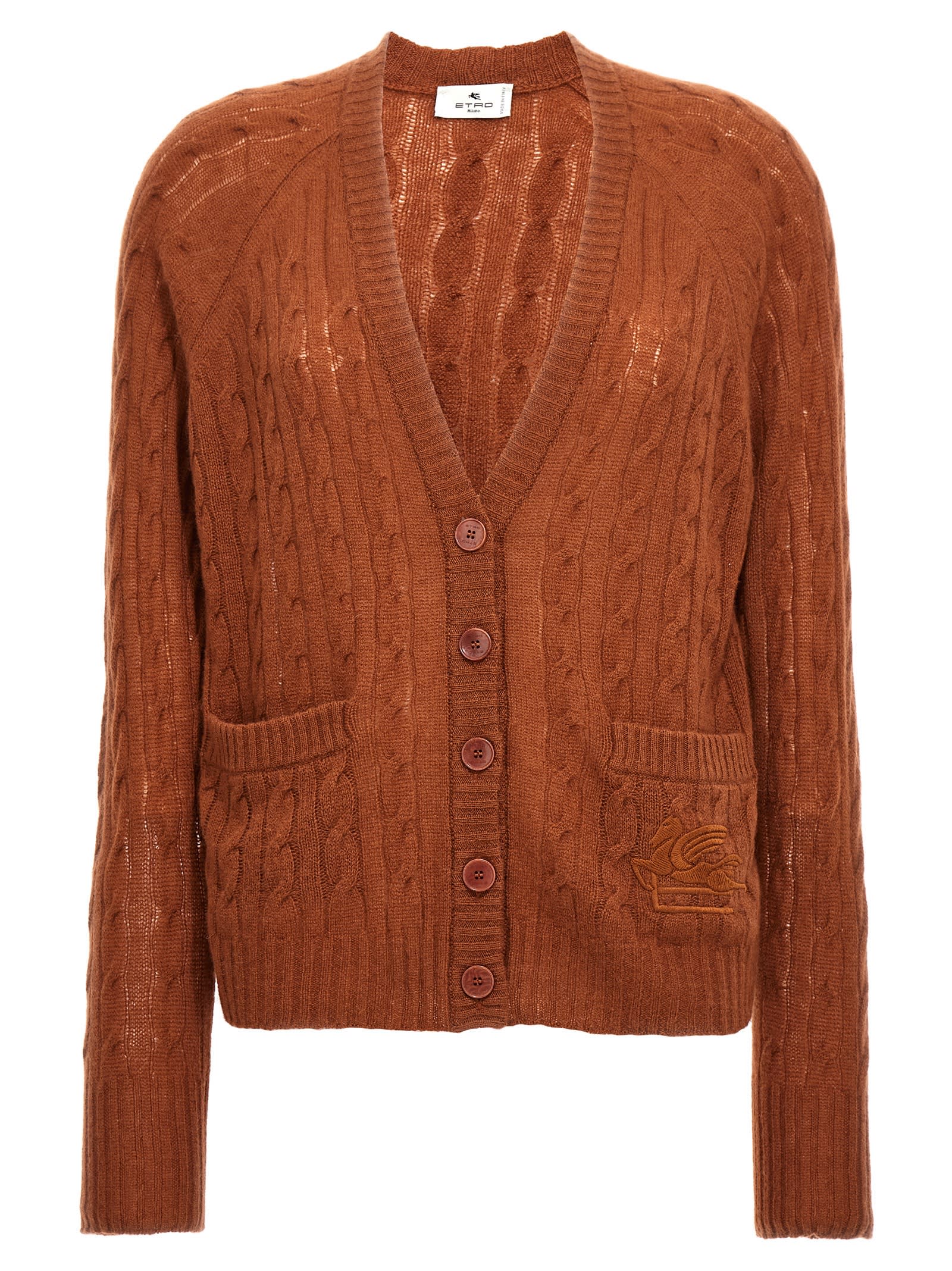Shop Etro Braid Pattern Cardigan In Brown
