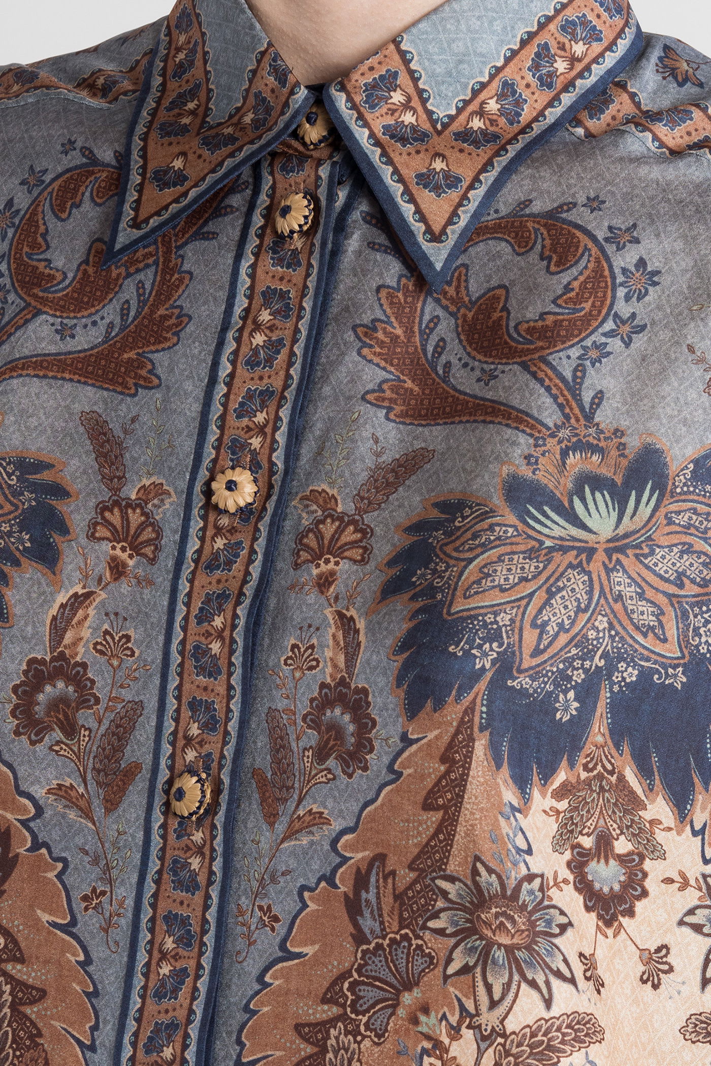 Zimmermann Ascension Manstyle Printed Silk Shirt In Blue
