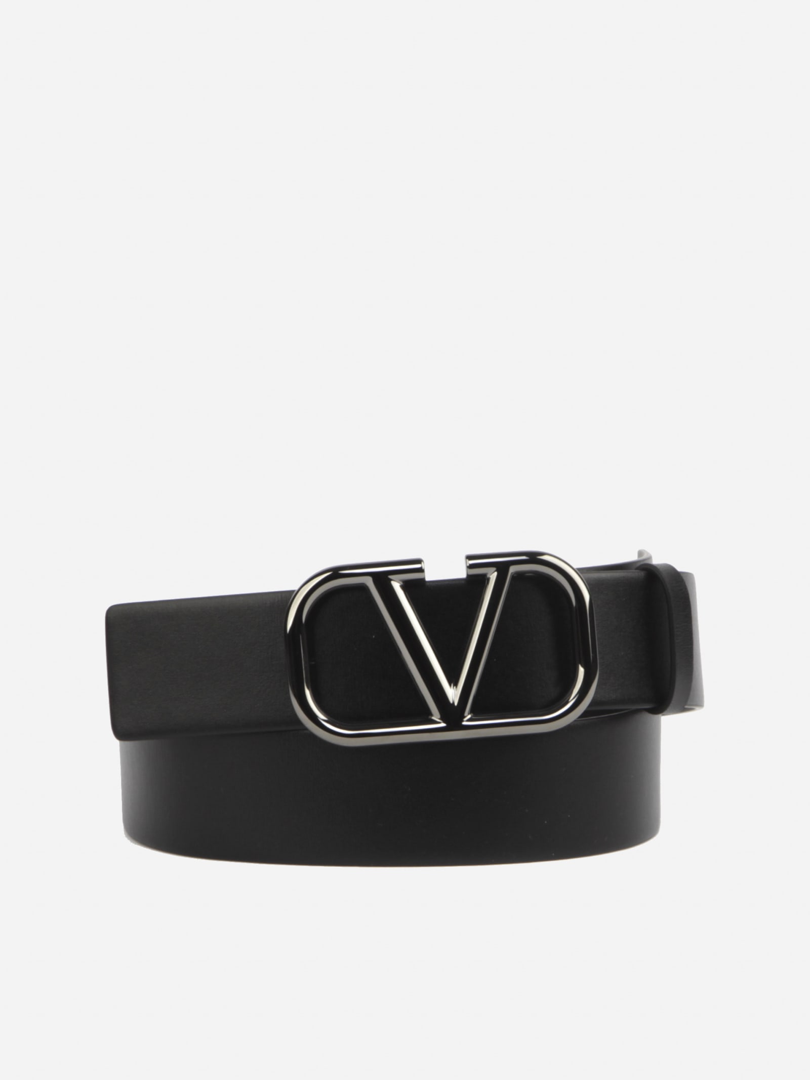 Valentino Garavani Black Leather V Logo Belt