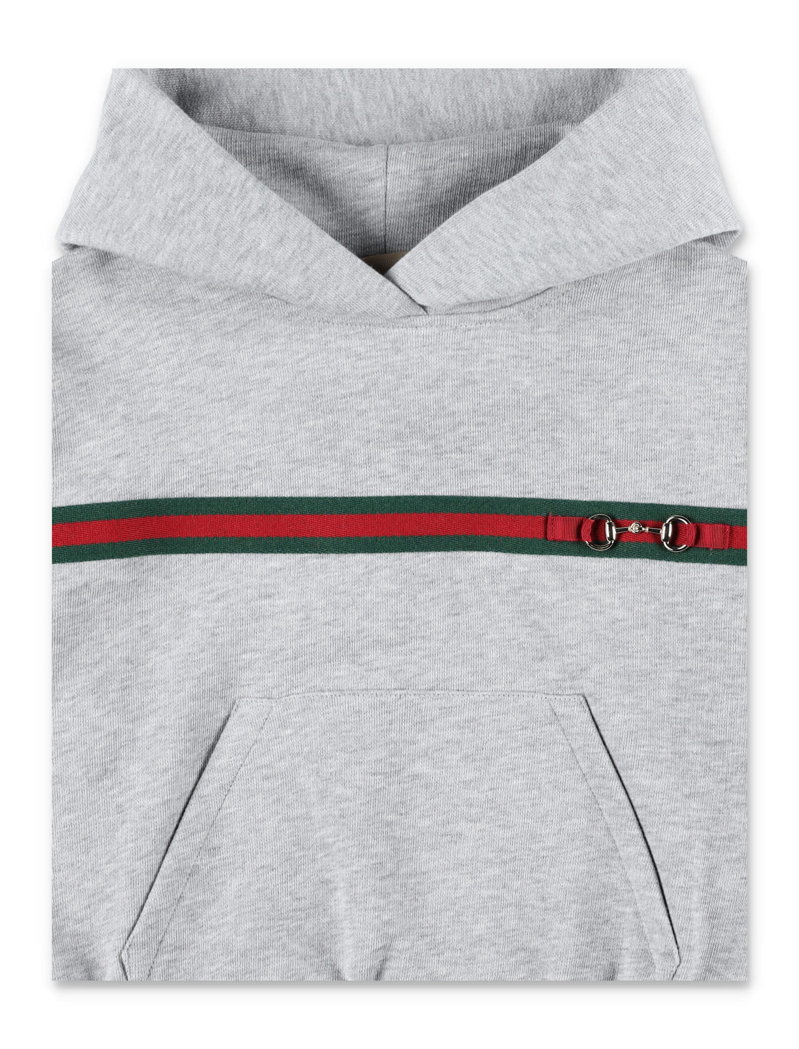 Gucci Web Horsebit Embellished Cotton Hoodie In Grigio