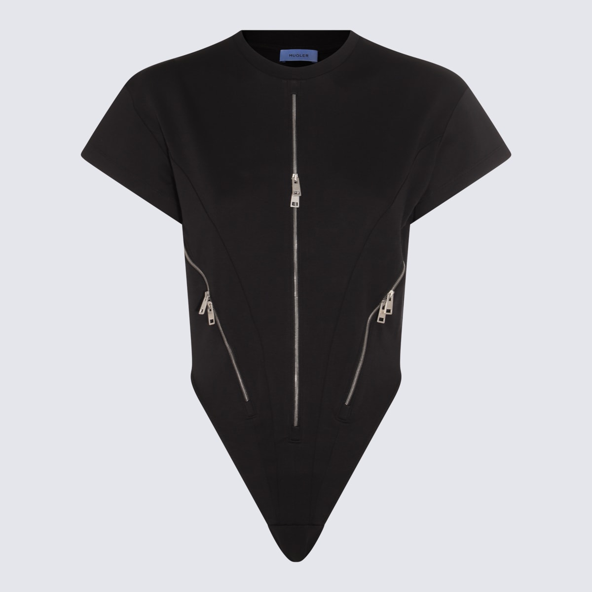 Shop Mugler Black Jersey Zipped Bodysuit