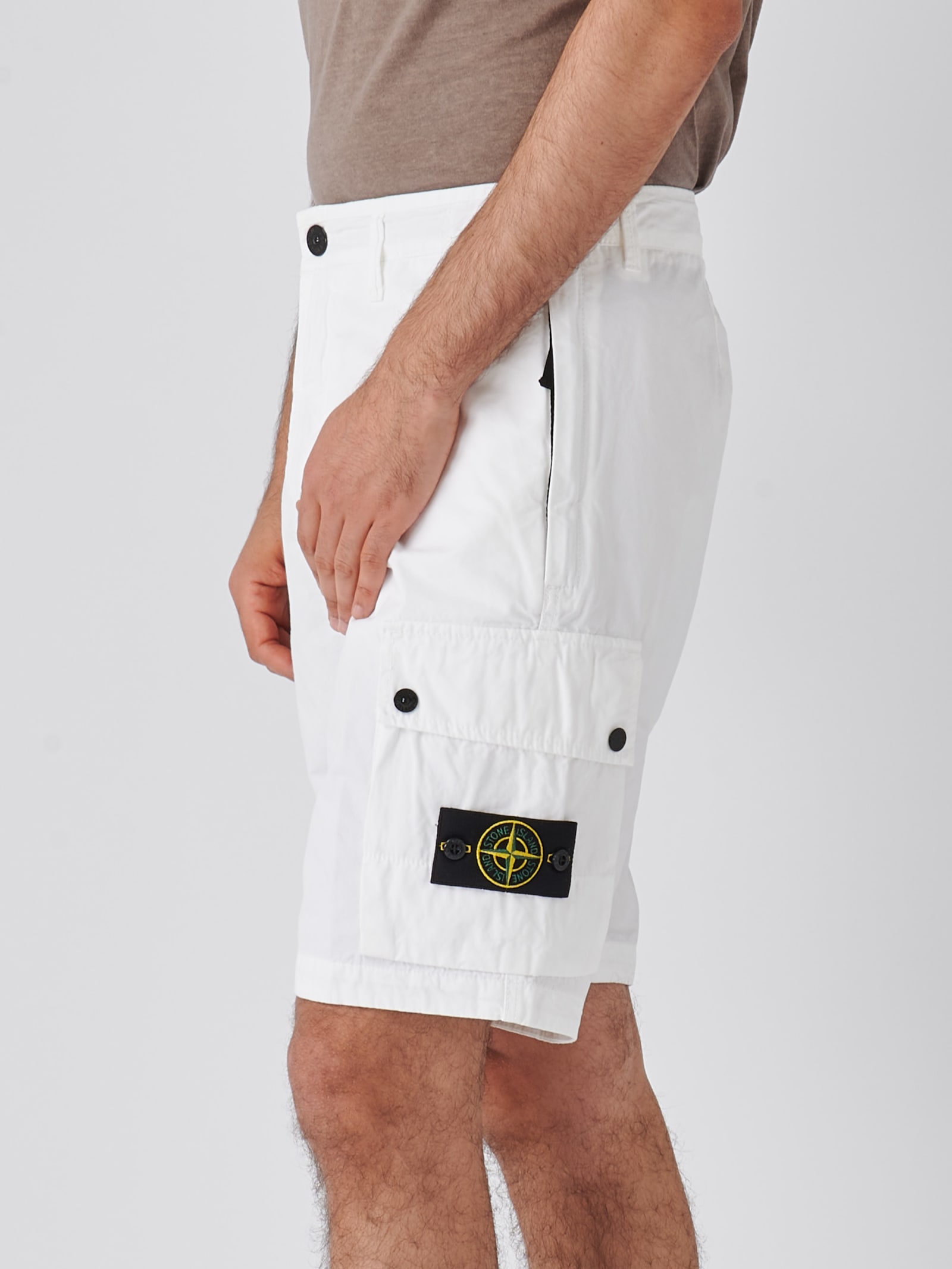 Shop Stone Island Bermuda Shorts In Bianco