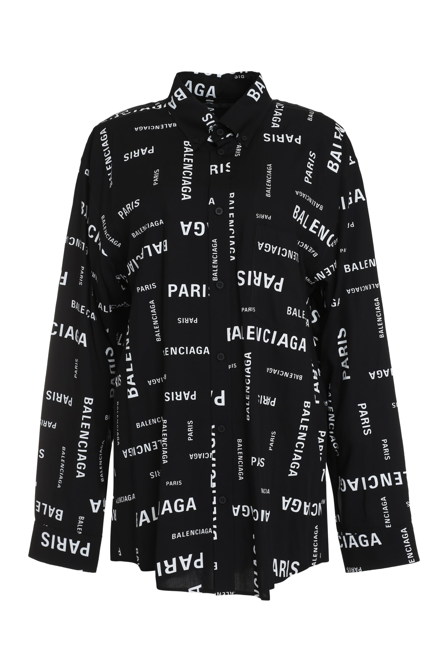 Shop Balenciaga Printed Viscose Shirt In Black