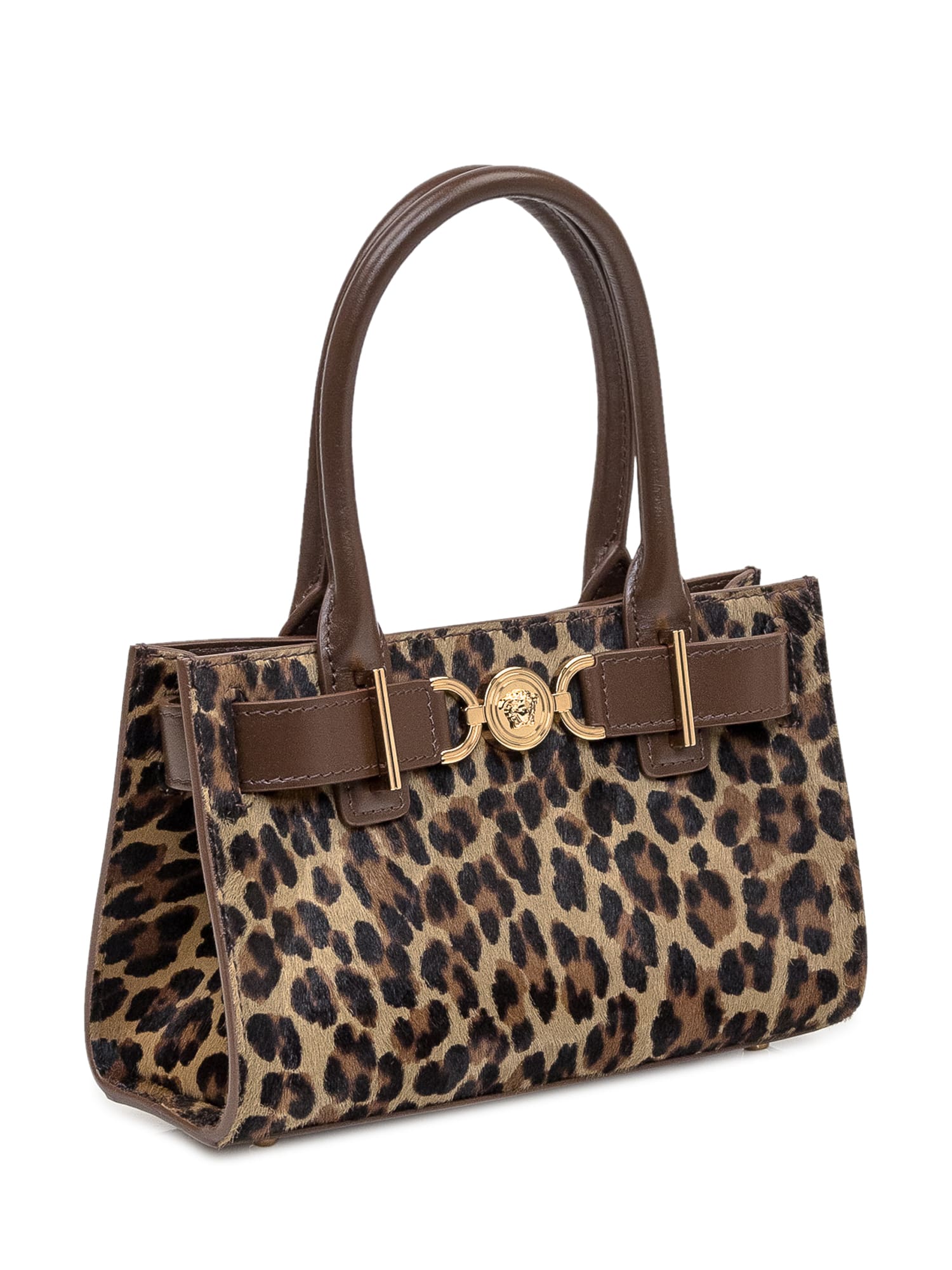 Shop Versace Small Tote Bag In Brown-moka- Gold